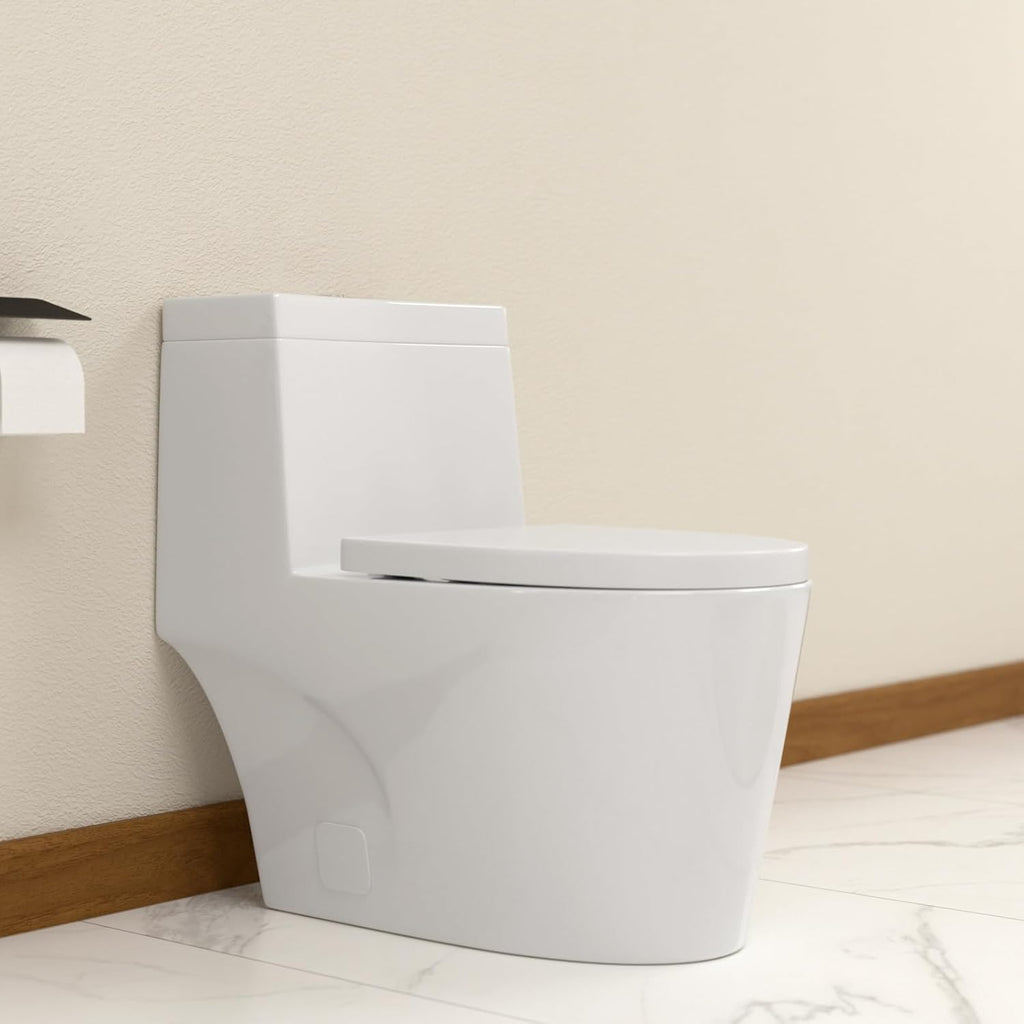 Elongated Dual Flush Toilet 0.8/1.28 GPF One Piece Toilet Compact Toilet Quick Flush Toilet With Comfortable Seat Hight Powerful Quick Modern Standard White Bathroom Toilet LOF-T1024