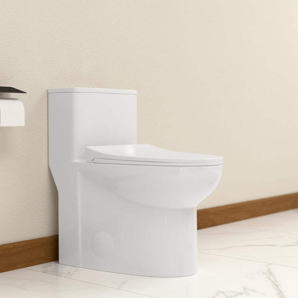 Elongated Dual Flush Toilet 0.8/1.28 GPF One Piece Toilet Compact Toilet Quick Flush Toilet With Comfortable Seat Hight Powerful Quick Modern Standard White Bathroom Toilet LOF-T1034