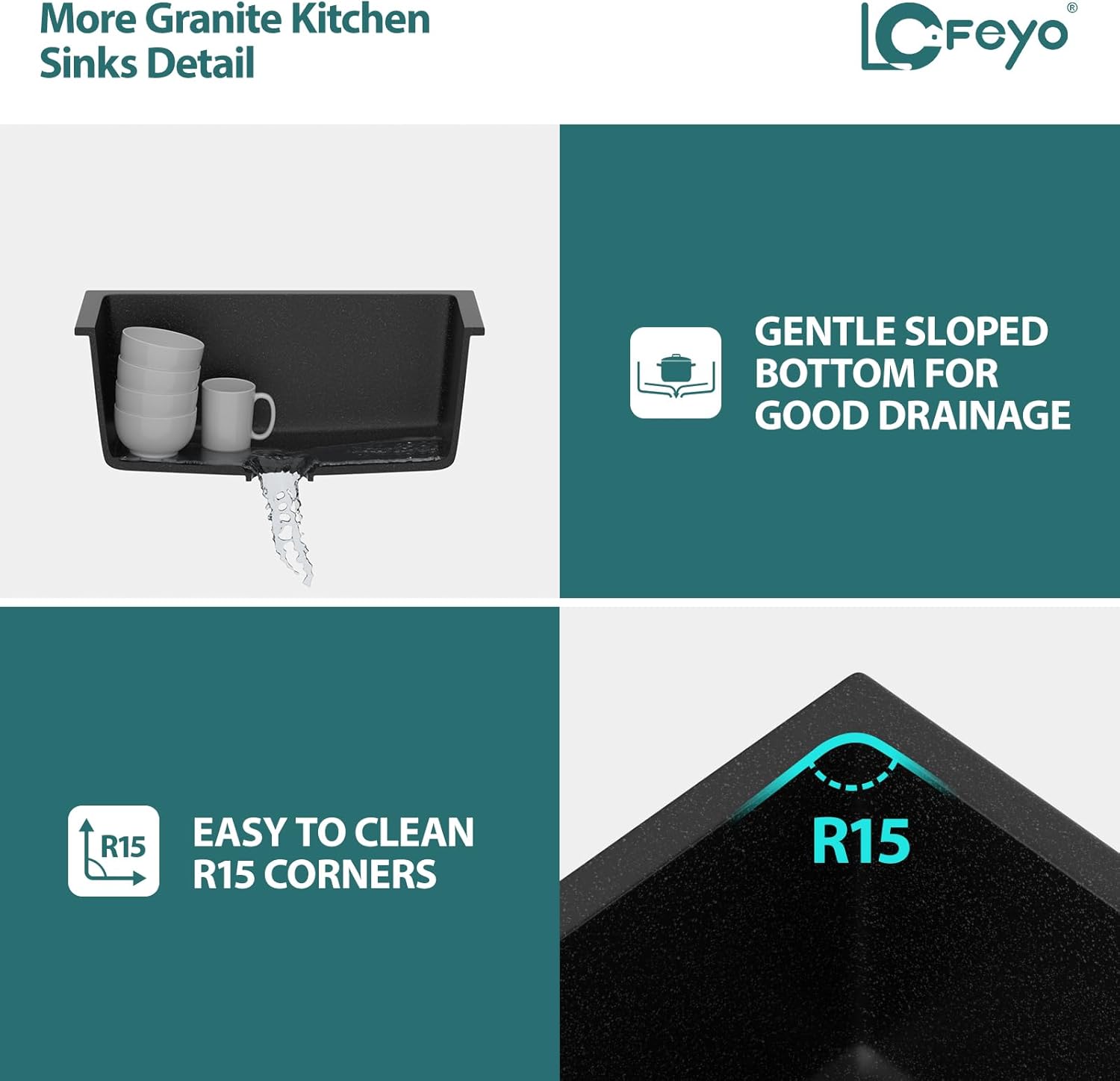 Black Undermount Kitchen Sink 18in x16in  Granite Composite Bar Sink Black Small Granite Sink Undermount Quartz Modern Under Counter Ledge Single Bowl Kitchen Sinks Basin Deep Sink,LOF-Q4542