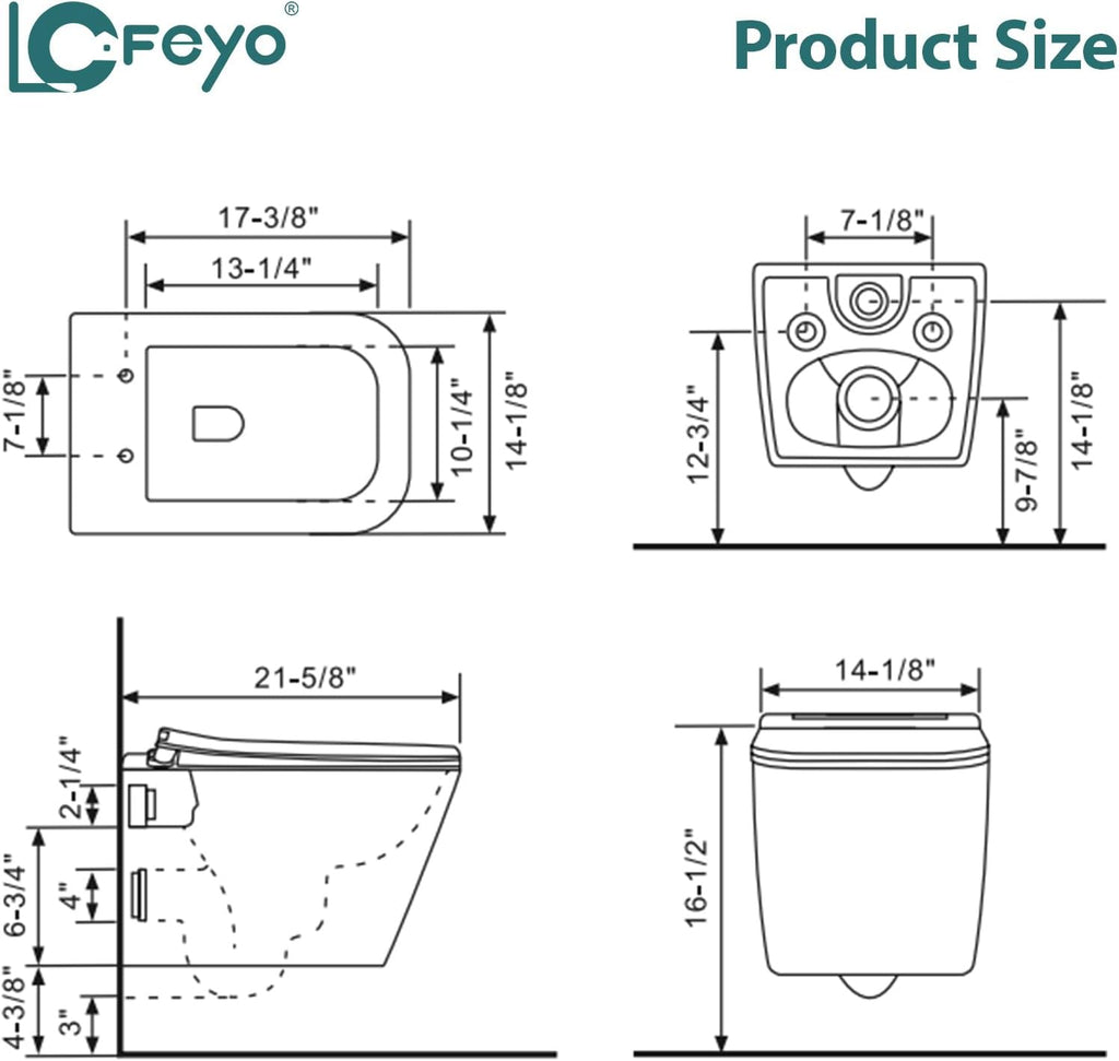 Wall Mount Toilet Elongated Dual Flush Toilet 1.28 GPF One Piece Toilet Compact Flush Toilet With Comfortable Seat Hight Powerful Quick Modern Standard White Bathroom Toilet LOF-T1021