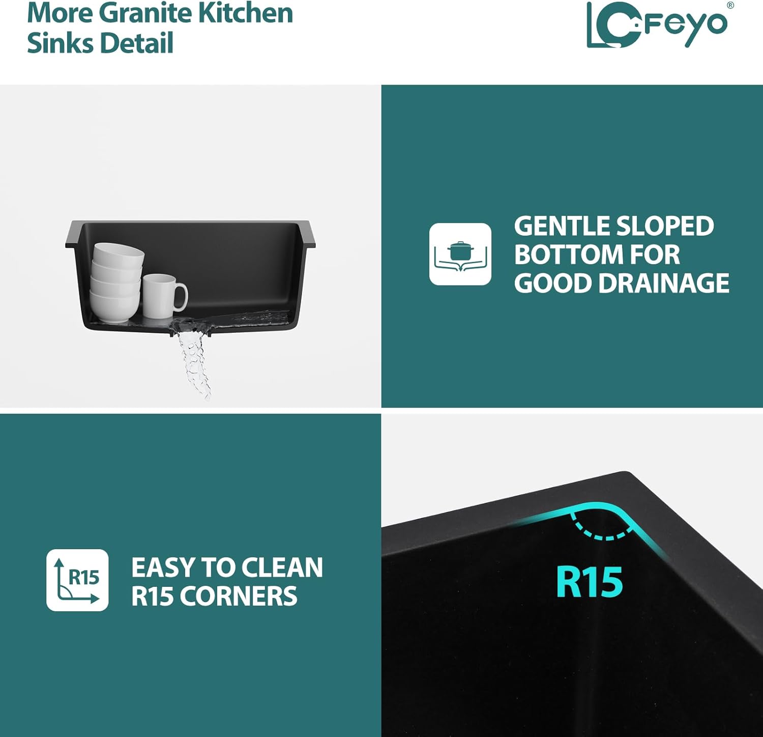 25x22 Inch Black Granite Composite Drop In Kitchen Sink Top mount Quartz Single Bowl Contemporary Kitchen Deep Sink Basin with Counter Ledge