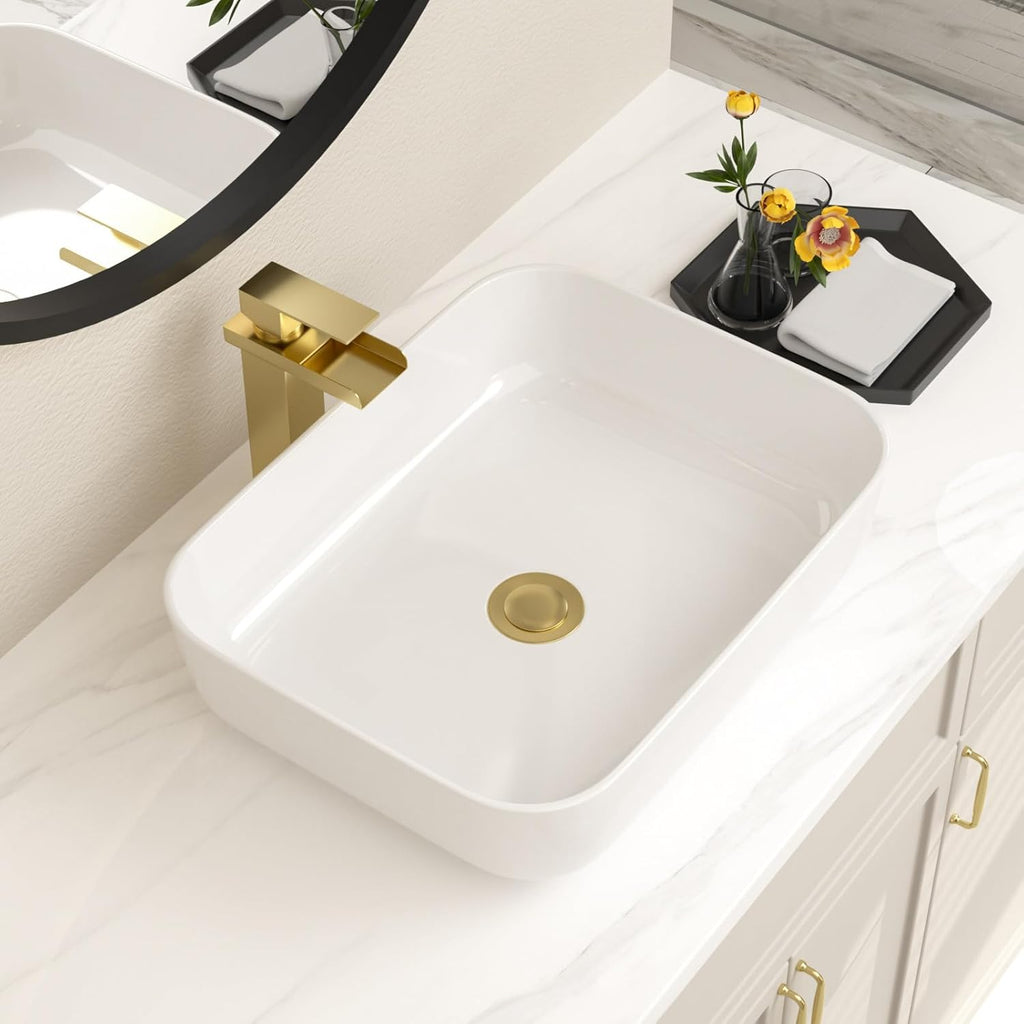 Bathroom Vessel Sink 19in x15in  Rectangule Bowl Sinks for Bathrooms White Vessel Sink Above Counter Rectangular Ceramic Vessel Bathroom Sink Porcelain Lavatory Vanity Sink Basin