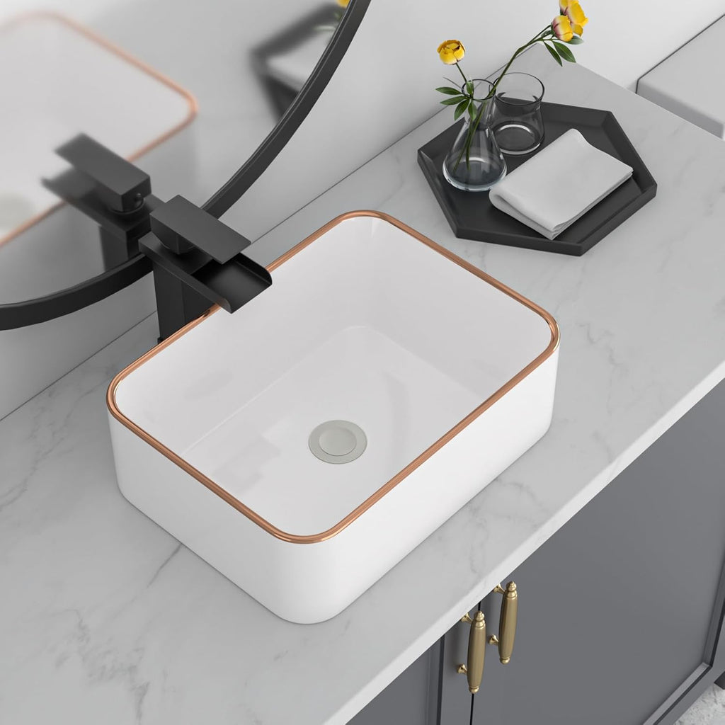 16in x12in  Vessel Sink for Bathroom Modern Art Basin Bathroom Vessel Sink Above Counter Rectangule White Vessel Sink Rectangluar Farmhouse Bowl Sinks for Bathrooms Vanity Lavatory Bowl Basin
