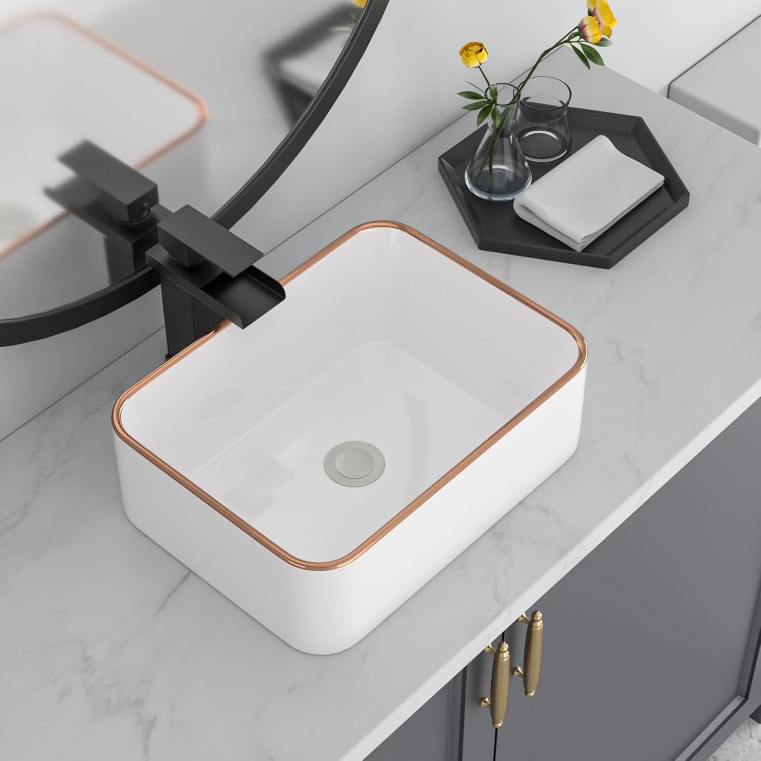 16in x12in  Vessel Sink for Bathroom Modern Art Basin Bathroom Vessel Sink Above Counter Rectangule White Vessel Sink Rectangluar Farmhouse Bowl Sinks for Bathrooms Vanity Lavatory Bowl Basin