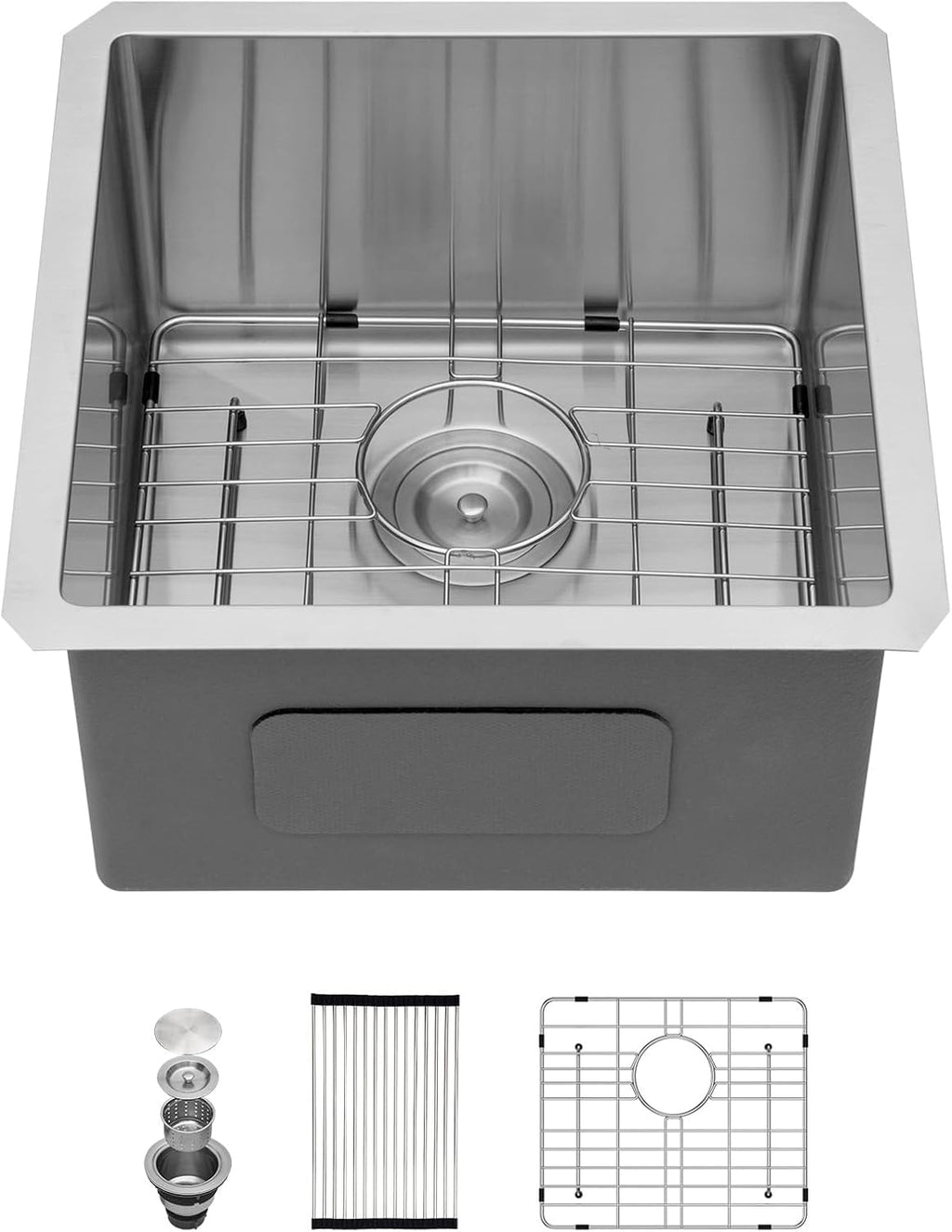 17in  x 17in  Undermount Bar Sink Square Wet Bar Prep Sink Stainless Steel 16 Gauge Single Bowl Undermount Deep Kitchen Rv Outdoor Garage Sink Basin