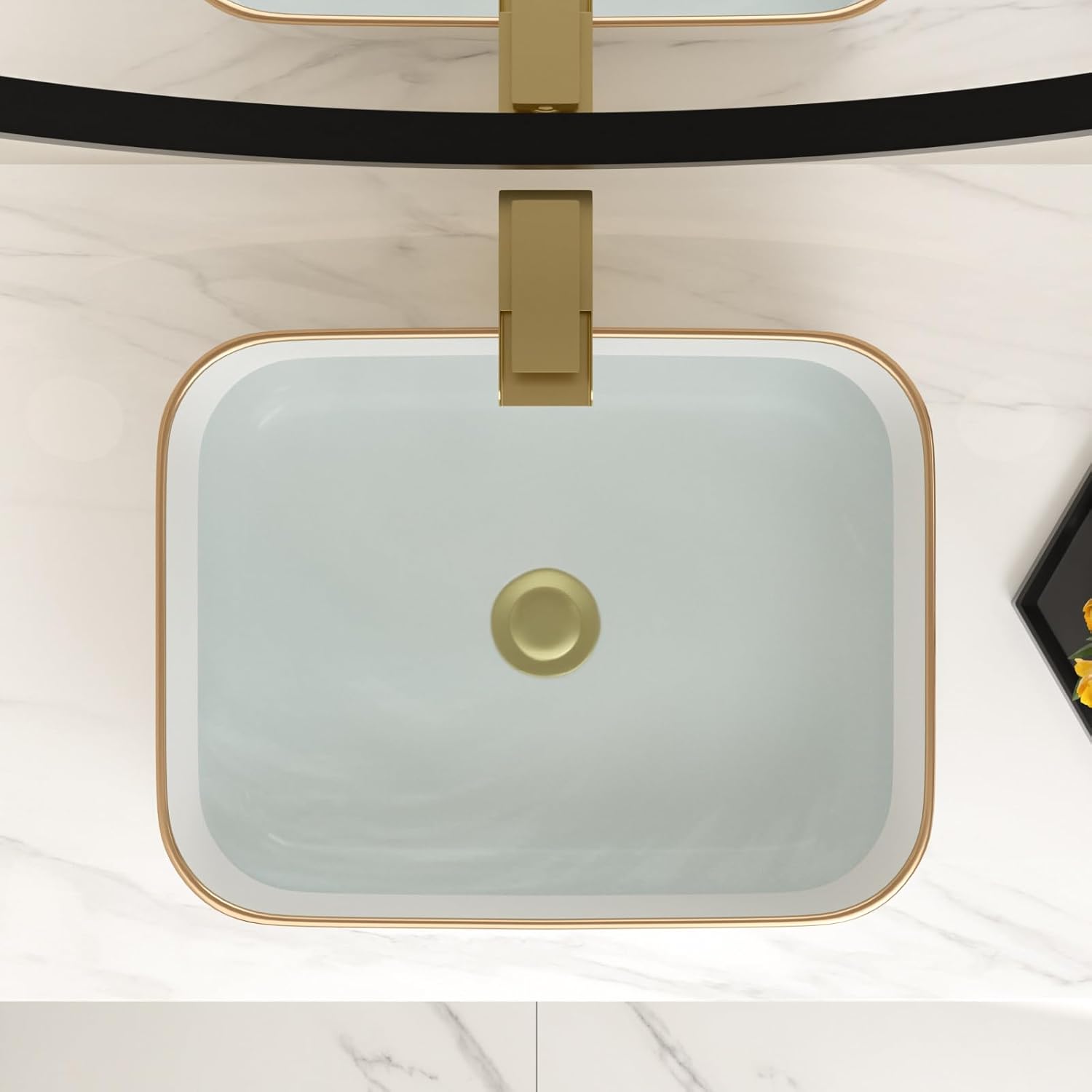 Bathroom Vessel Sink 19in x15in  Rectangule Bowl Sinks for Bathrooms With Gold Rim White Vessel Sink Above Counter Rectangular Ceramic Vessel Bathroom Sink Porcelain Lavatory Vanity Sink Basin