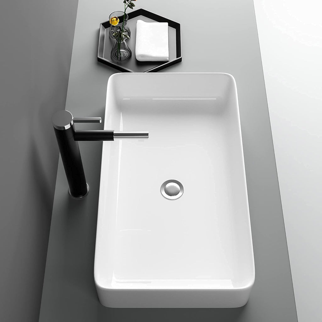 Vessel Sink for Bathroom, Lofeyo Large Modern 24in x14in  Bathroom Vessel Sink Above Counter Rectangule White Vessel Sink Rectangluar Farmhouse Bowl Sinks for Bathrooms Vanity Lavatory Bowl Basin