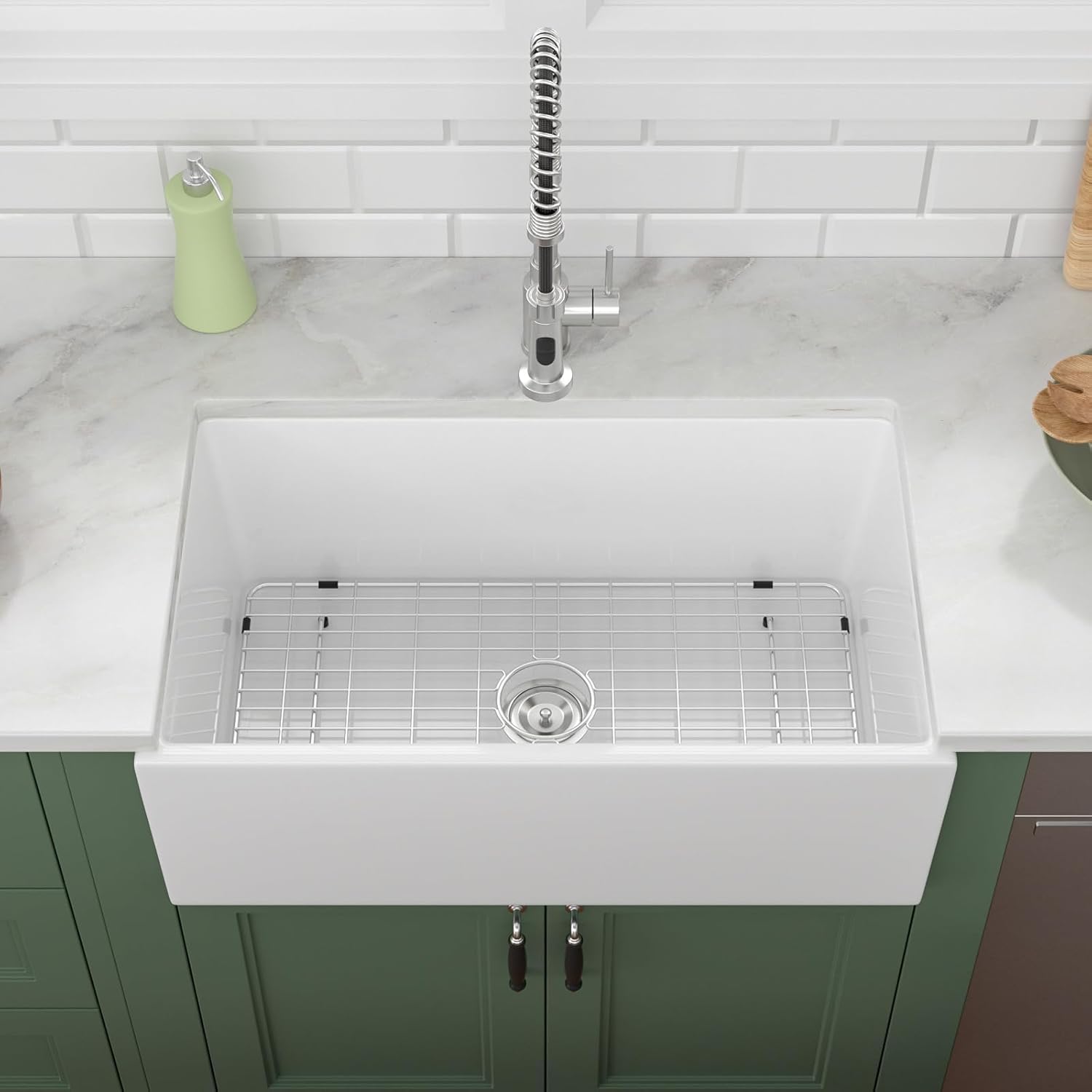 30in x18in  White Farmhouse Sink Lofeyo 30 Inch Farm Sink Fireclay Apron Front Single Bowl Rectangular Deep Kitchen Sinks Farm Barn Kitchen Sink Modern Accessory Kit Included,Lof-LWFS3018