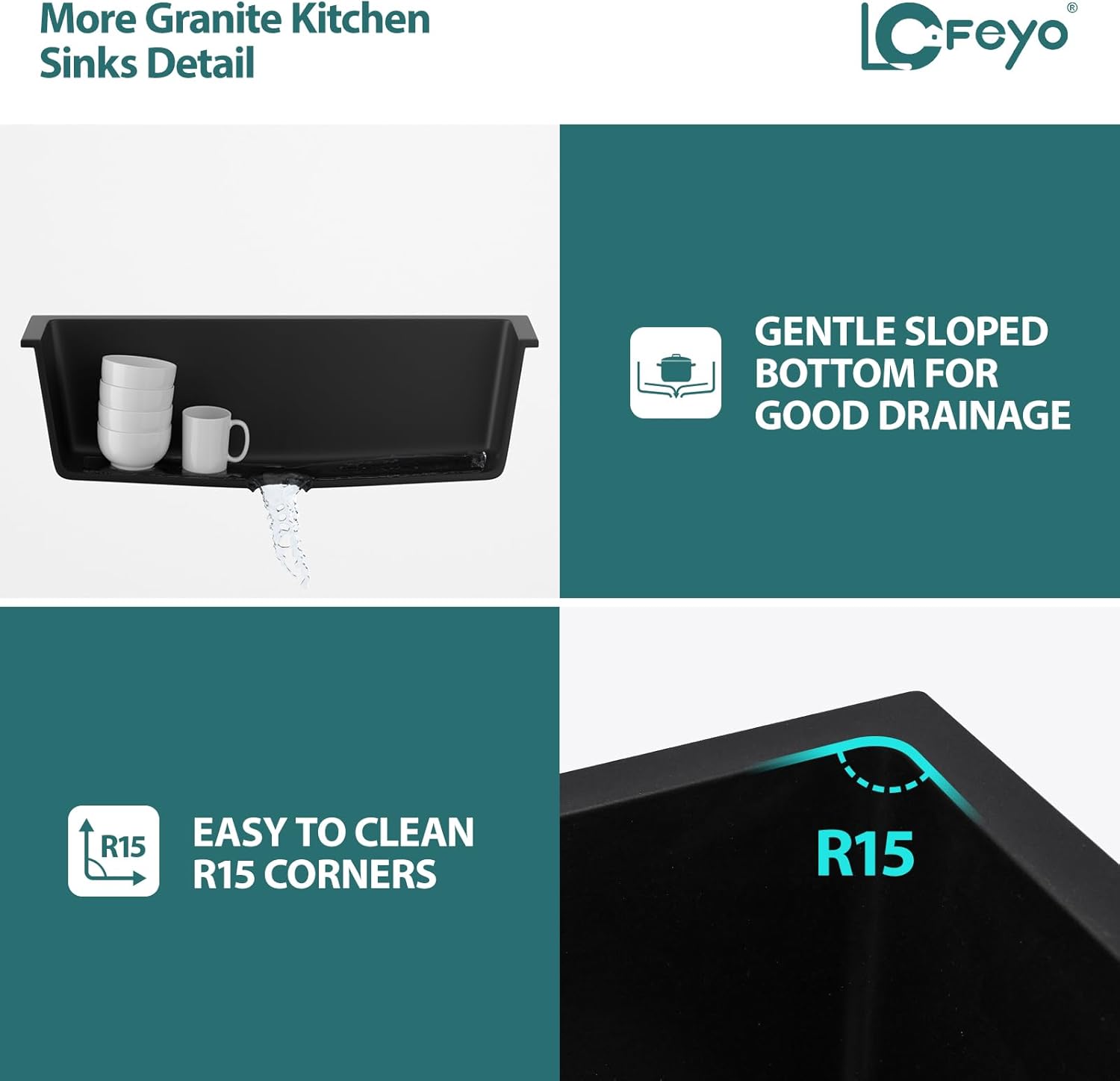33in x19in  Inch Granite Composite Kitchen Sink Matte Black Quartz Undermount Contemporary Single Bowl Kitchen Deep Sink Basin