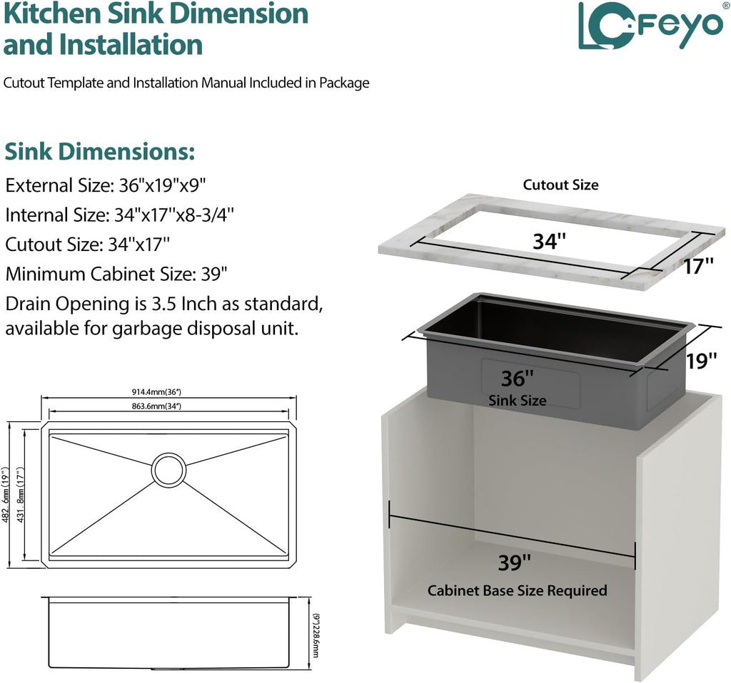 36in x19in  Black Undermount Kitchen Sink Workstation Nano Coating 304 Stainless Steel 16 Guage Handmade Under Counter Single Bowl Deep Kitchen Sink Basin,LOF-B9987