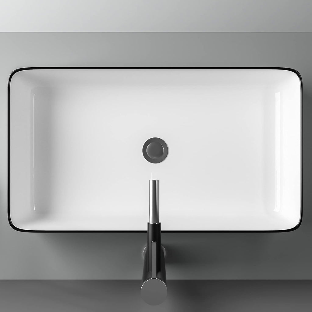 24in x14in  Vessel Sink Rectangular Bathroom Vessel Sink Rectangular White Black Ceramic Above Counter Porcelain Lavatory Vanity Sink Basin