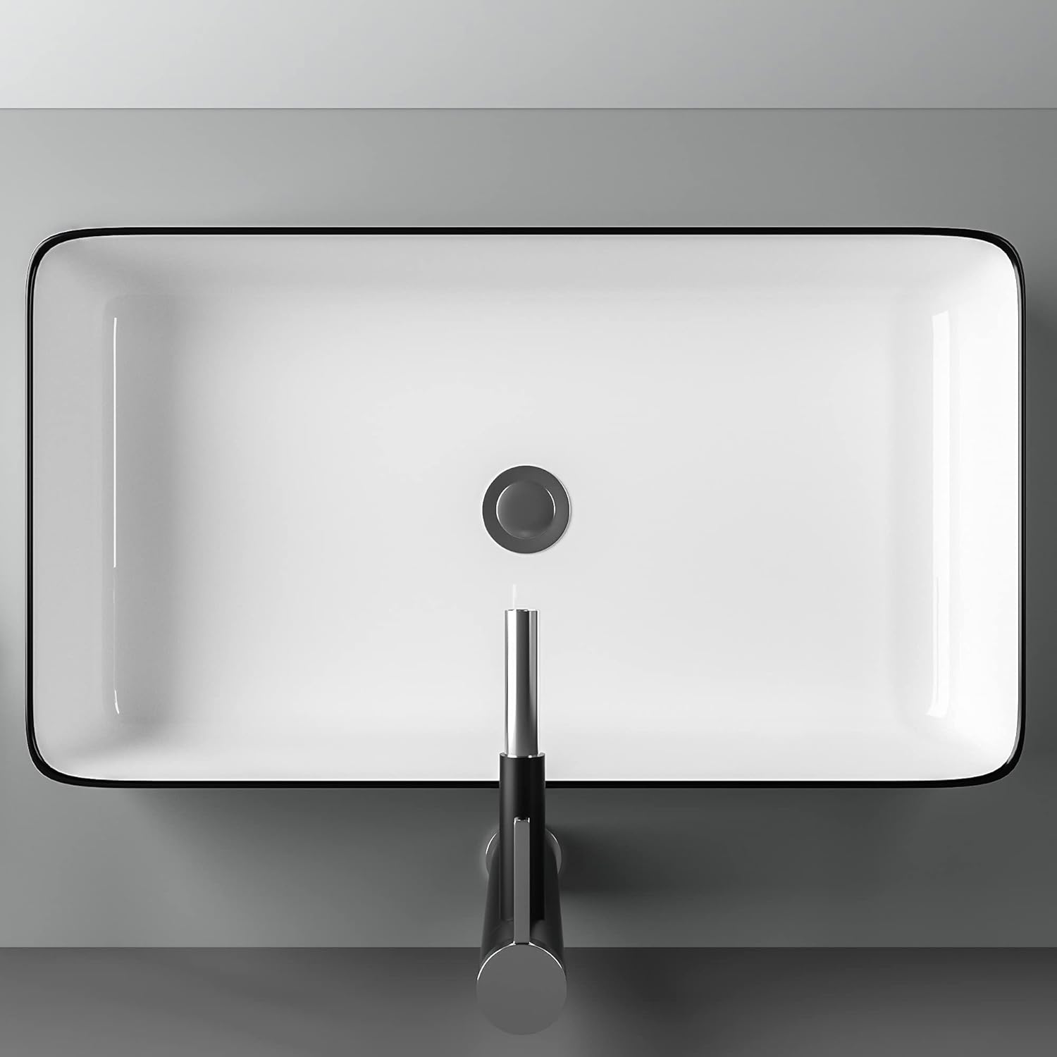 24in x14in  Vessel Sink Rectangular Bathroom Vessel Sink Rectangular White Black Ceramic Above Counter Porcelain Lavatory Vanity Sink Basin