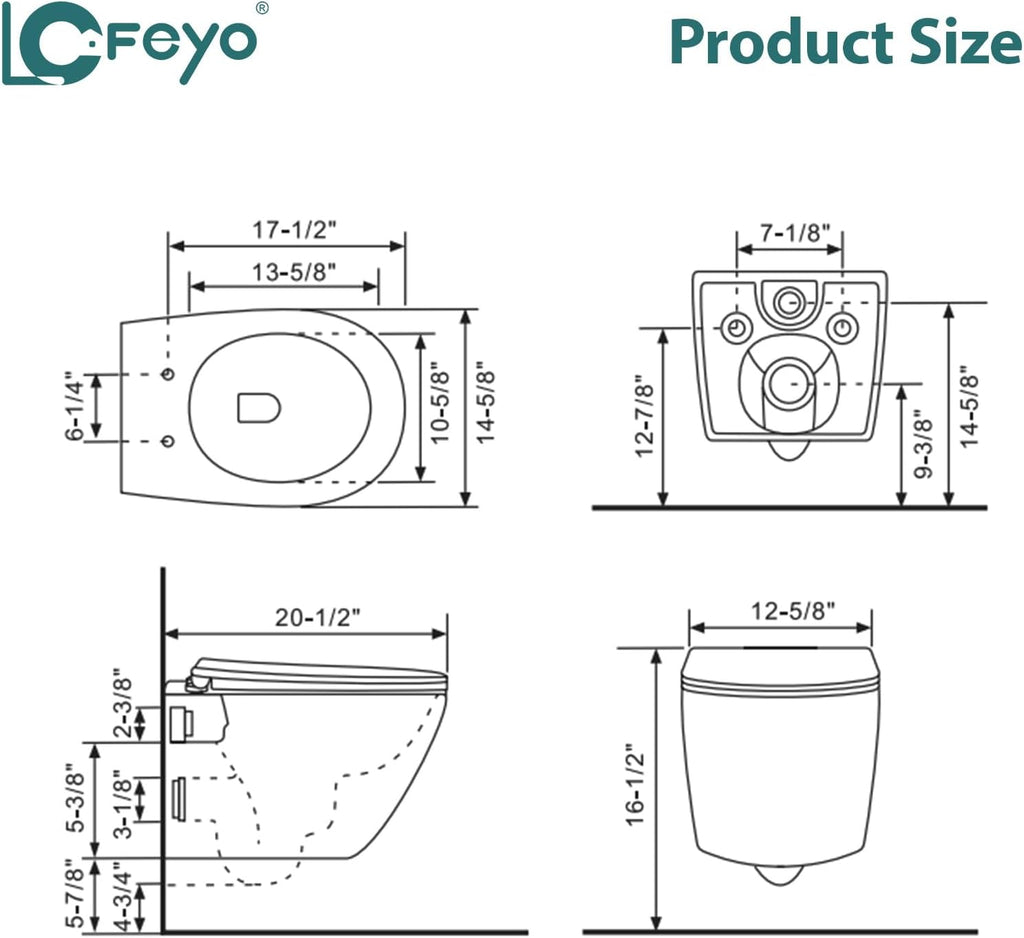 Wall Mount Toilet Elongated Dual Flush Toilet 1.28 GPF One Piece Toilet Compact Flush Toilet With Comfortable Seat Hight Powerful Quick Modern Standard White Bathroom Toilet LOF-T1019