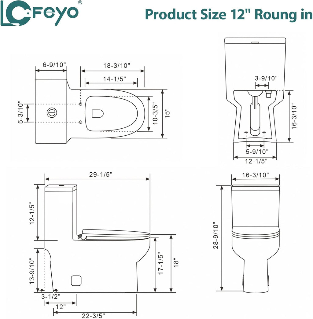 Elongated Dual Flush Toilet 0.8/1.28 GPF One Piece Toilet Compact Toilet Quick Flush Toilet With Comfortable Seat Hight Powerful Quick Modern Standard White Bathroom Toilet LOF-T1023