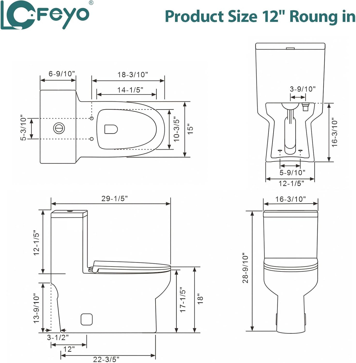 Elongated Dual Flush Toilet 0.8/1.28 GPF One Piece Toilet Compact Toilet Quick Flush Toilet With Comfortable Seat Hight Powerful Quick Modern Standard White Bathroom Toilet LOF-T1023