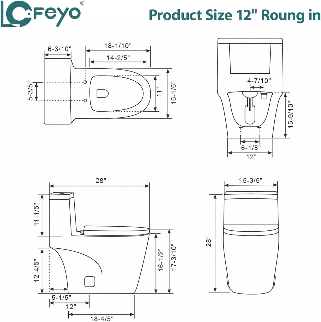 Elongated Dual Flush Toilet 0.8/1.28 GPF One Piece Toilet Compact Toilet Quick Flush Toilet With Comfortable Seat Hight Powerful Quick Modern Standard White Bathroom Toilet LOF-T1024