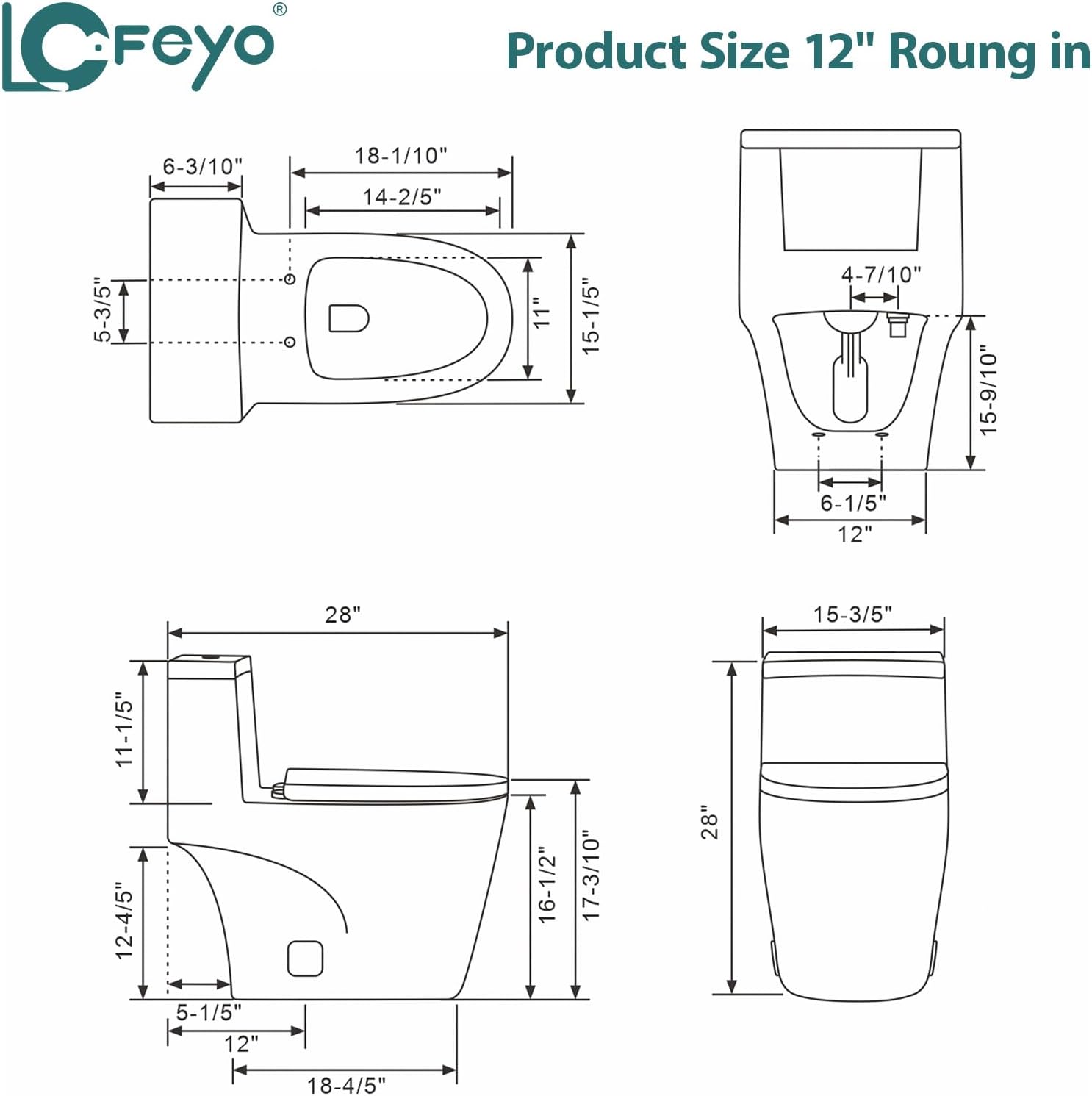 Elongated Dual Flush Toilet 0.8/1.28 GPF One Piece Toilet Compact Toilet Quick Flush Toilet With Comfortable Seat Hight Powerful Quick Modern Standard White Bathroom Toilet LOF-T1024