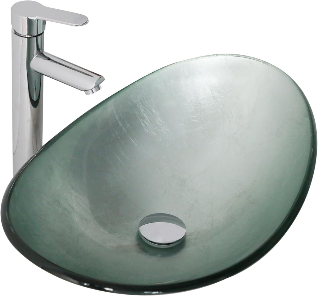Bowl Sinks For Bathrooms 21in  Sky Blue Glass Vessel Sink With Faucet And Drain Combo Modern Boat Shape Artistic Basin Bathroom Above Counter Small 6in  Deep Oval Vessel Sink Lof-BL33559