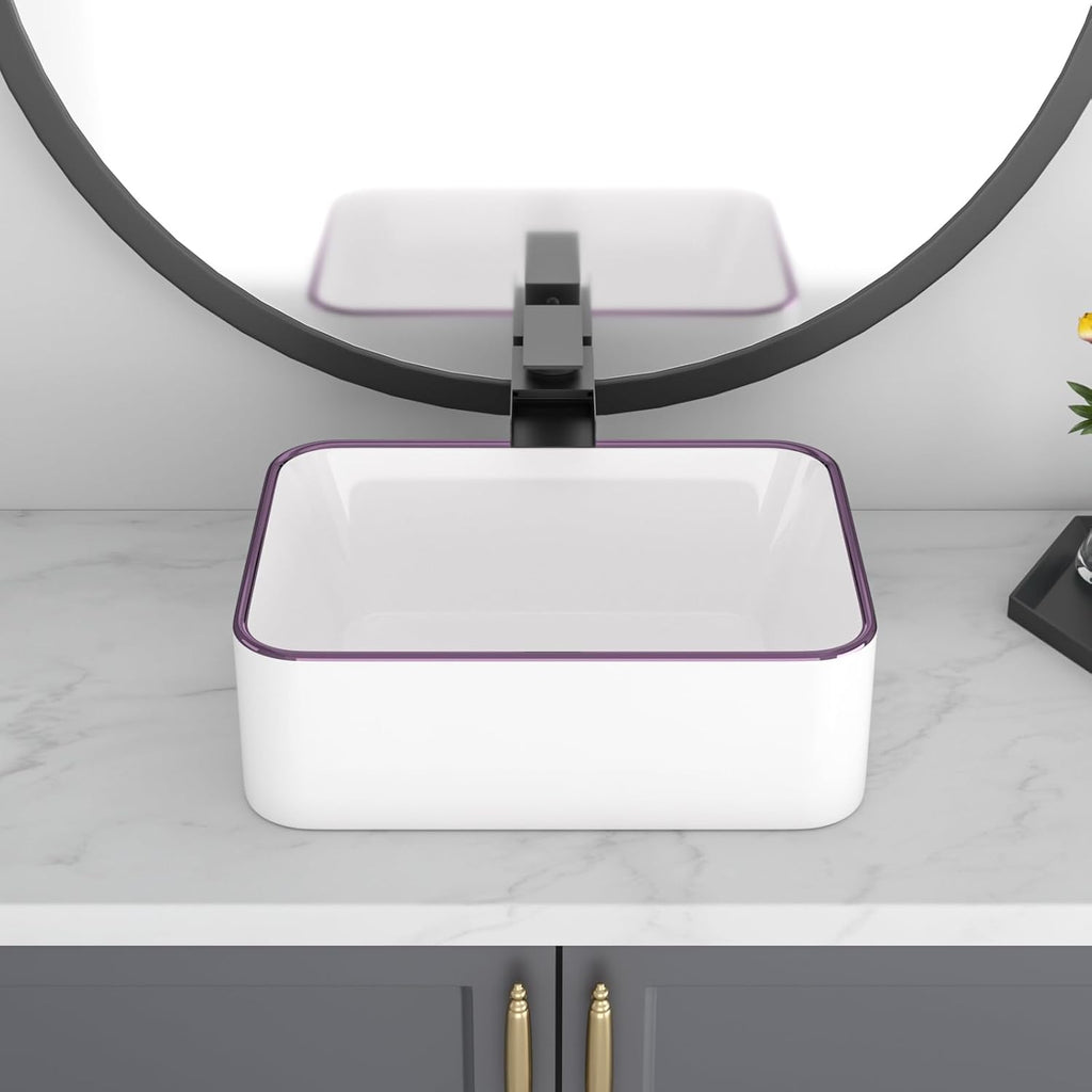 16in x12in  Bathroom Sink Rectangular White Vessel Sink Ceramic Above Counter Porcelain Lavatory Vanity Sink Basin