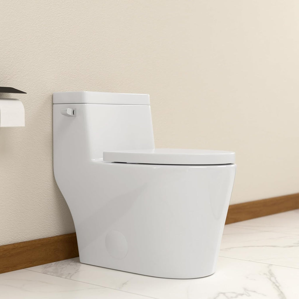Elongated Dual Flush Toilet 0.8/1.28 GPF One Piece Toilet Compact Toilet Quick Flush Toilet With Comfortable Seat Hight Powerful Quick Modern Standard White Bathroom Toilet LOF-T1030