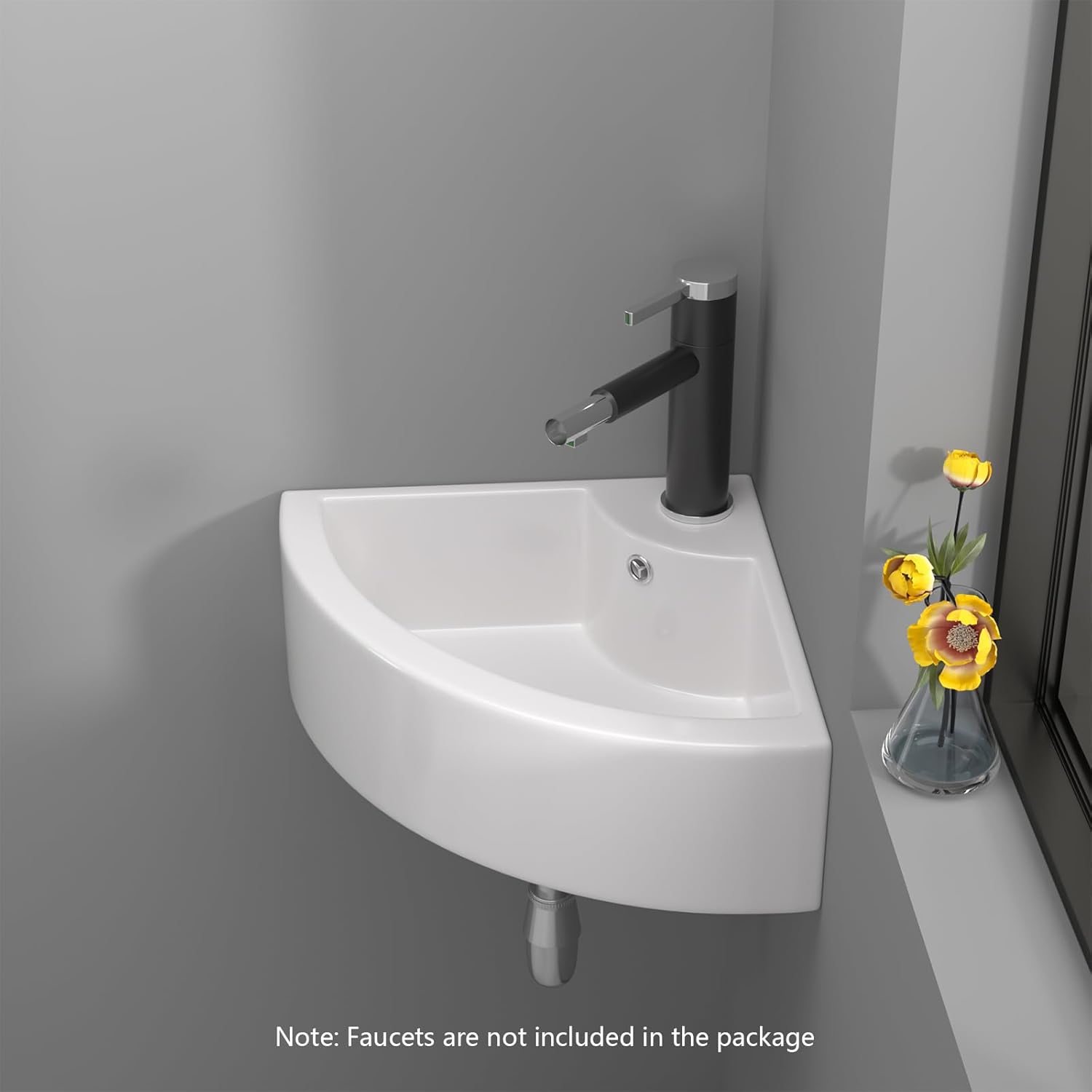 18in x13in  Corner Sink Wall Mount Triangle Bathroom Sink Small White Basin Porcelain Ceramic Vessel Sink Mini Wall Vanity Lavatory Basin Bowl Sinks