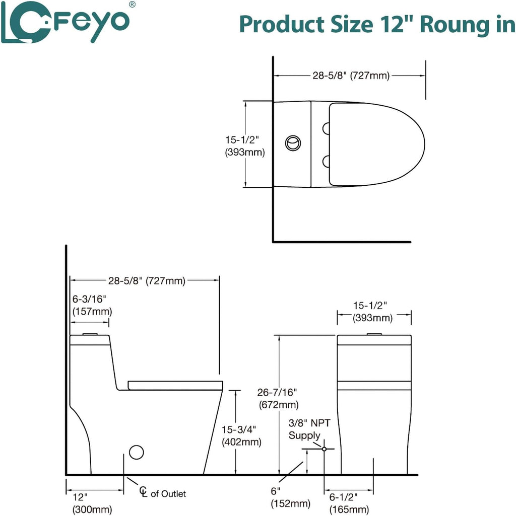 Elongated Dual Flush Toilet 0.8/1.28 GPF One Piece Toilet Compact Toilet Quick Flush Toilet With Comfortable Seat Hight Powerful Quick Modern Standard White Bathroom Toilet LOF-T1031