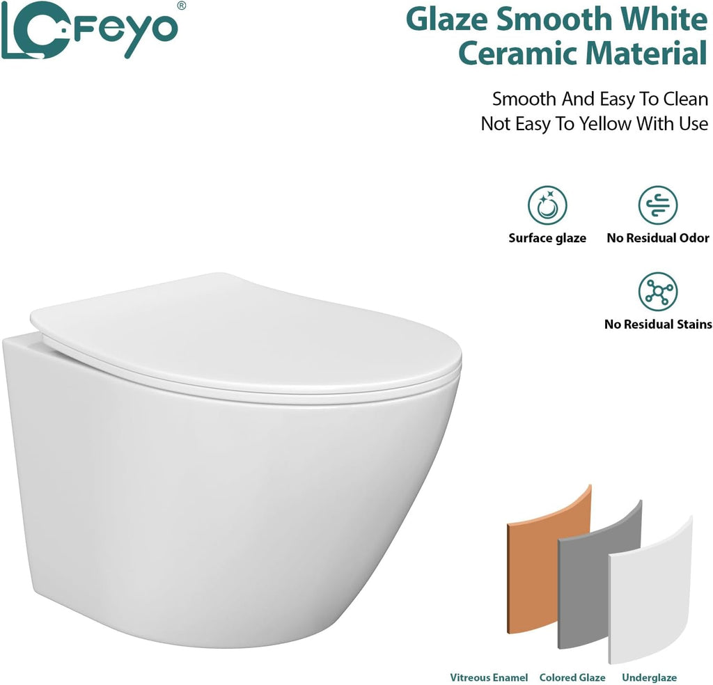 Wall Mount Toilet Elongated Dual Flush Toilet 1.28 GPF One Piece Toilet Compact Flush Toilet With Comfortable Seat Hight Powerful Quick Modern Standard White Bathroom Toilet LOF-T1019