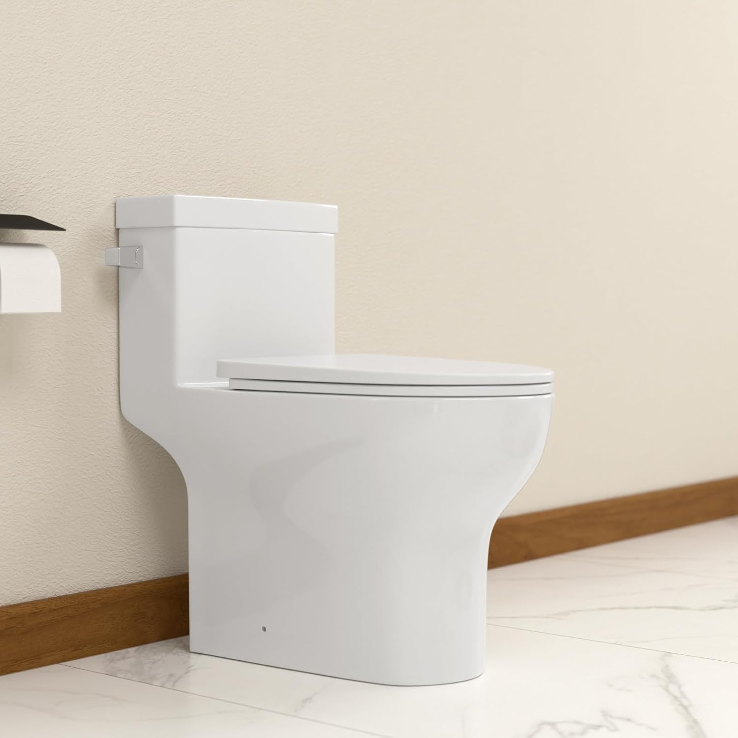 Elongated Dual Flush Toilet 0.8/1.28 GPF One Piece Toilet Compact Toilet Quick Flush Toilet With Comfortable Seat Hight Powerful Quick Modern Standard White Bathroom Toilet LOF-T1032