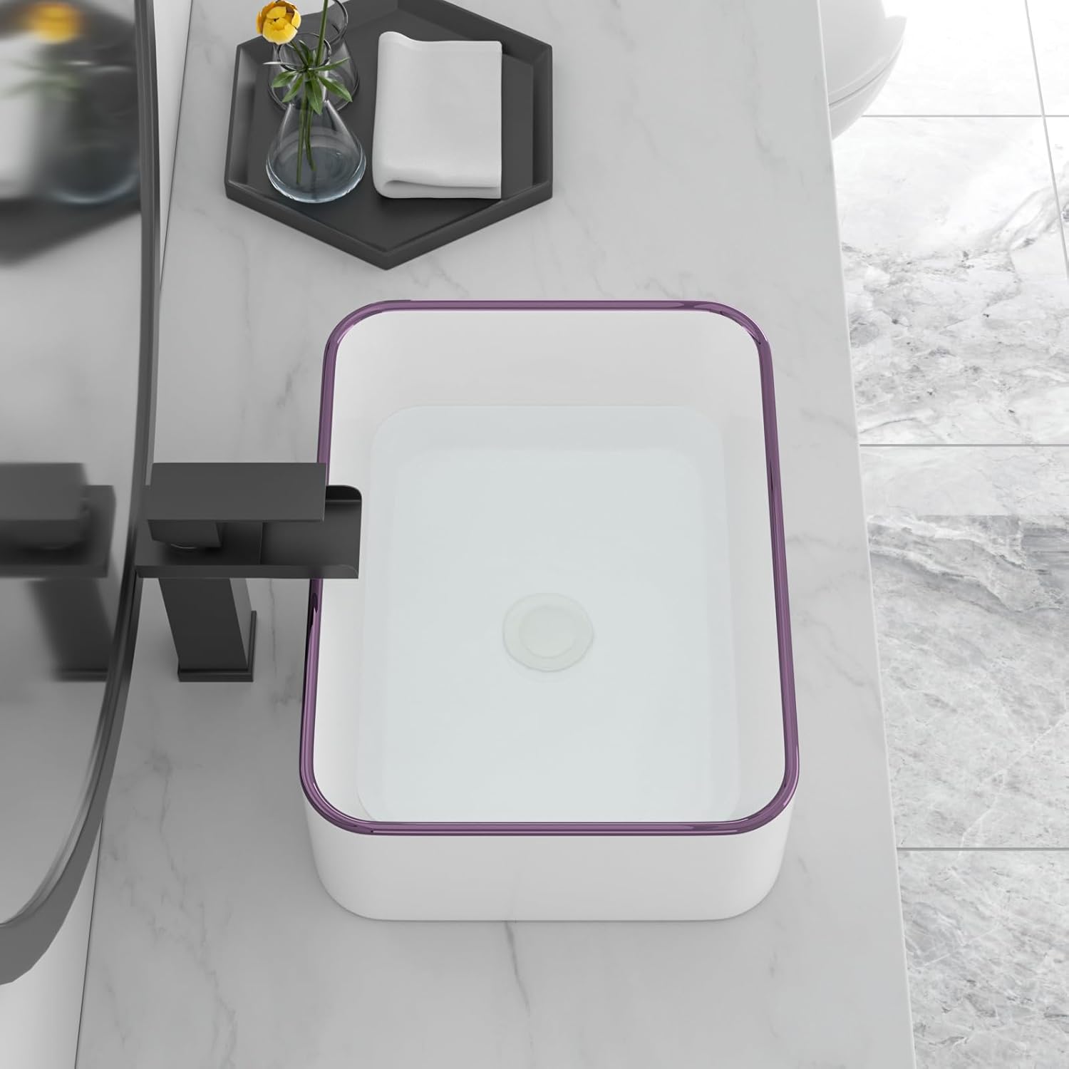 16in x12in  Bathroom Sink Rectangular White Vessel Sink Ceramic Above Counter Porcelain Lavatory Vanity Sink Basin