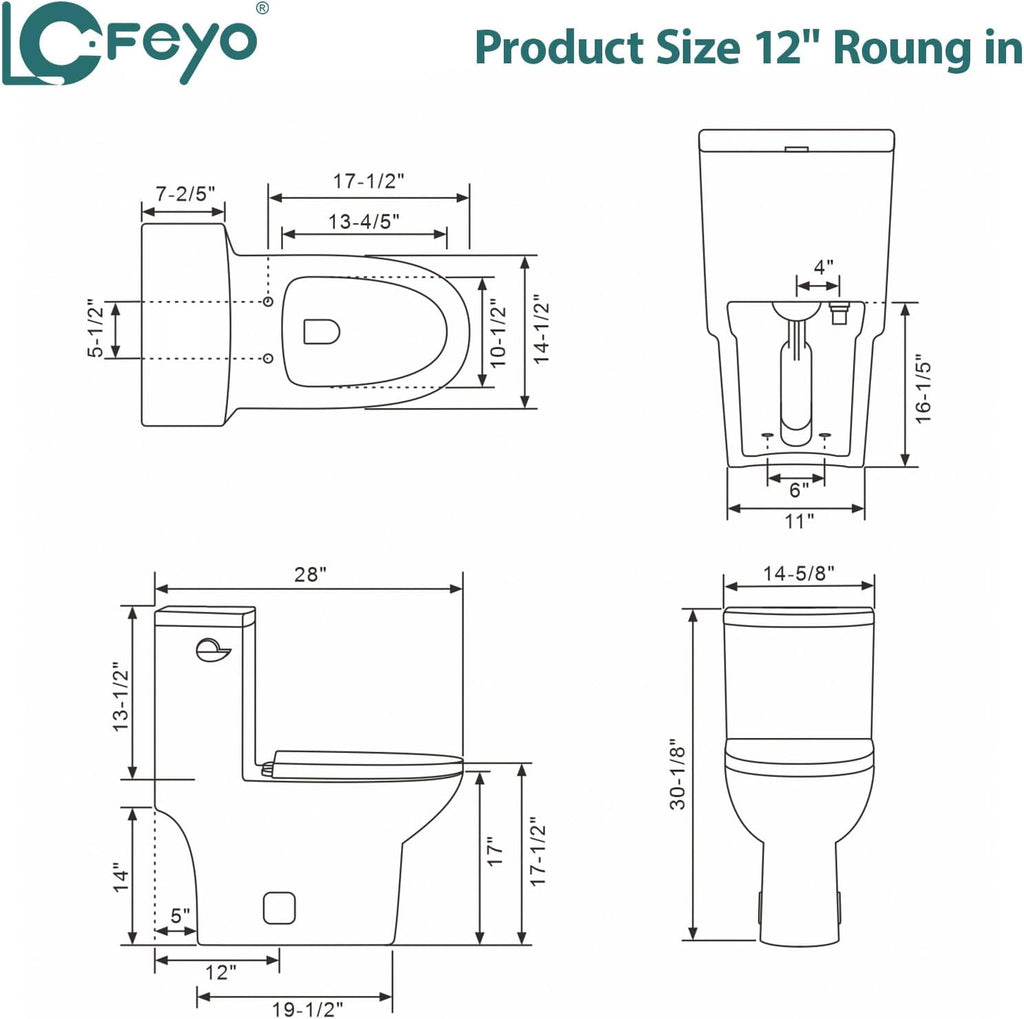 LOF-T1018 Elongated Quick Side Flush Toilet 0.8/1.28 GPF One Piece Toilet Compact Toilet Toilet With Comfortable Seat Hight Powerful Quick Flush Modern Standard White Bathroom Toilet