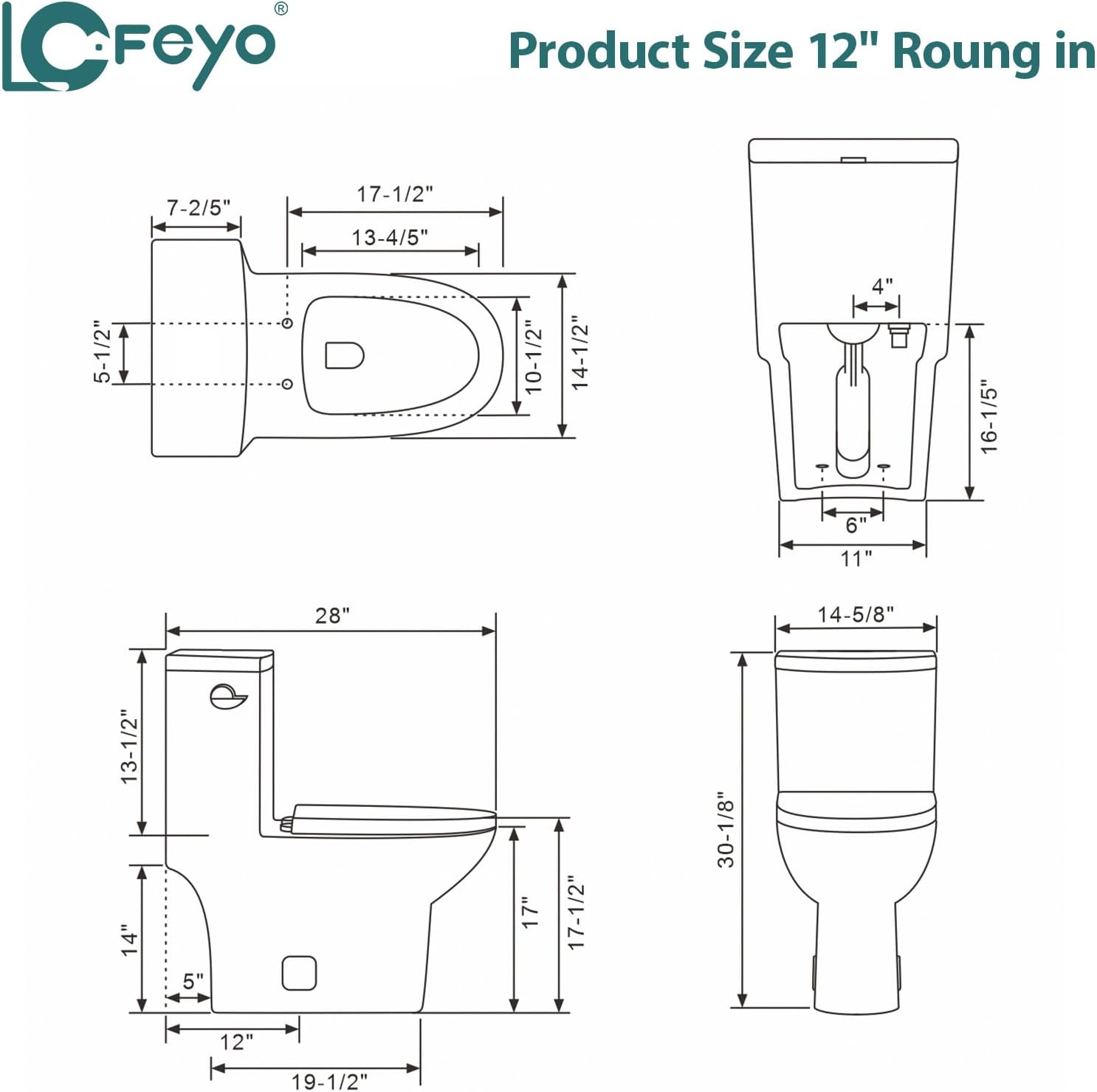 LOF-T1018 Elongated Quick Side Flush Toilet 0.8/1.28 GPF One Piece Toilet Compact Toilet Toilet With Comfortable Seat Hight Powerful Quick Flush Modern Standard White Bathroom Toilet