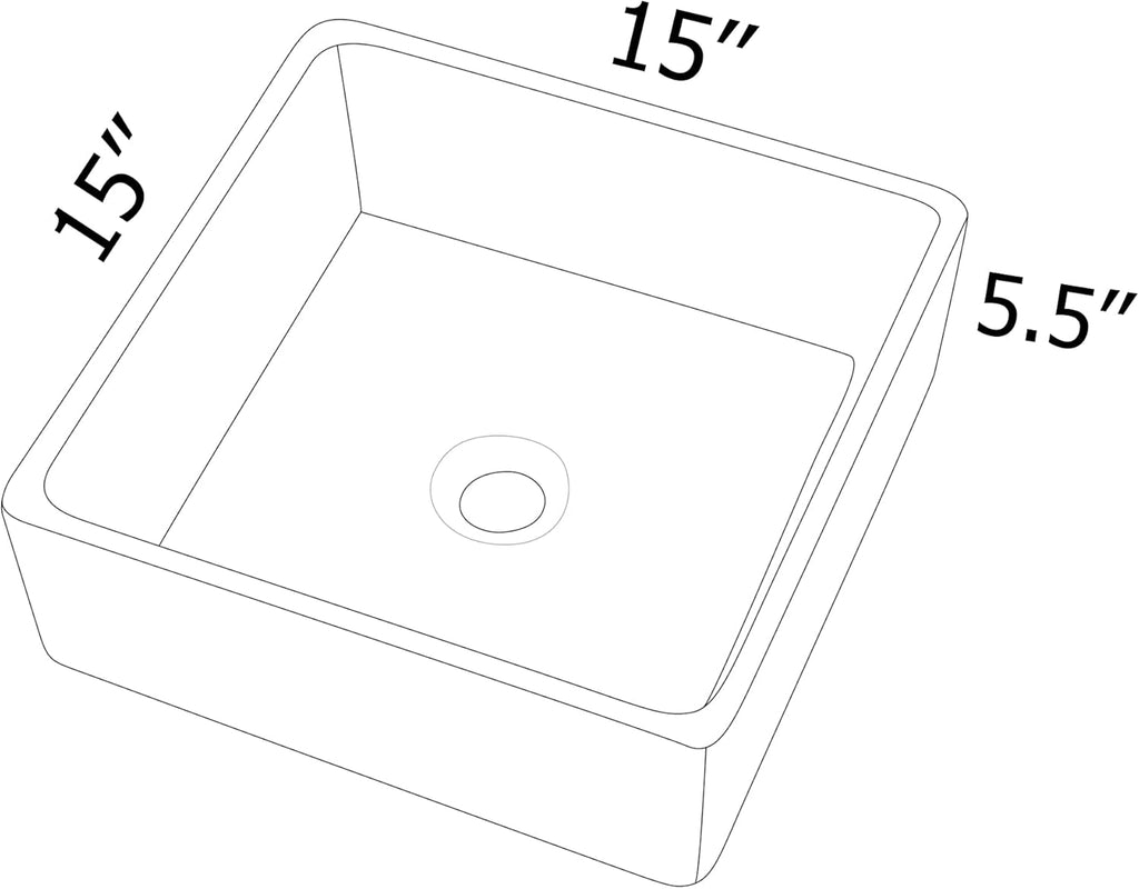 15in x15in  Square Vessel Sink Bathroom Sink Above Counter White Ceramic Porcelain Lavatory Vanity Vessel Sink Basin