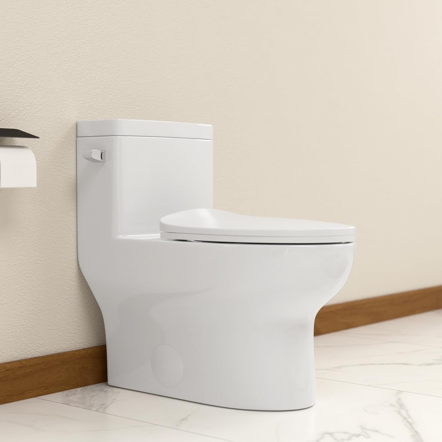 Elongated Dual Flush Toilet 0.8/1.28 GPF One Piece Toilet Compact Toilet Quick Flush Toilet With Comfortable Seat Hight Powerful Quick Modern Standard White Bathroom Toilet LOF-T1029