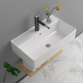 Vessel Sink, Lofeyo 21in x12in  Bathroom Wall Mount Floating Sink Rectangular White Porcelain Ceramic Vessel Vanity Sink Art Basin Middle Faucet Hole