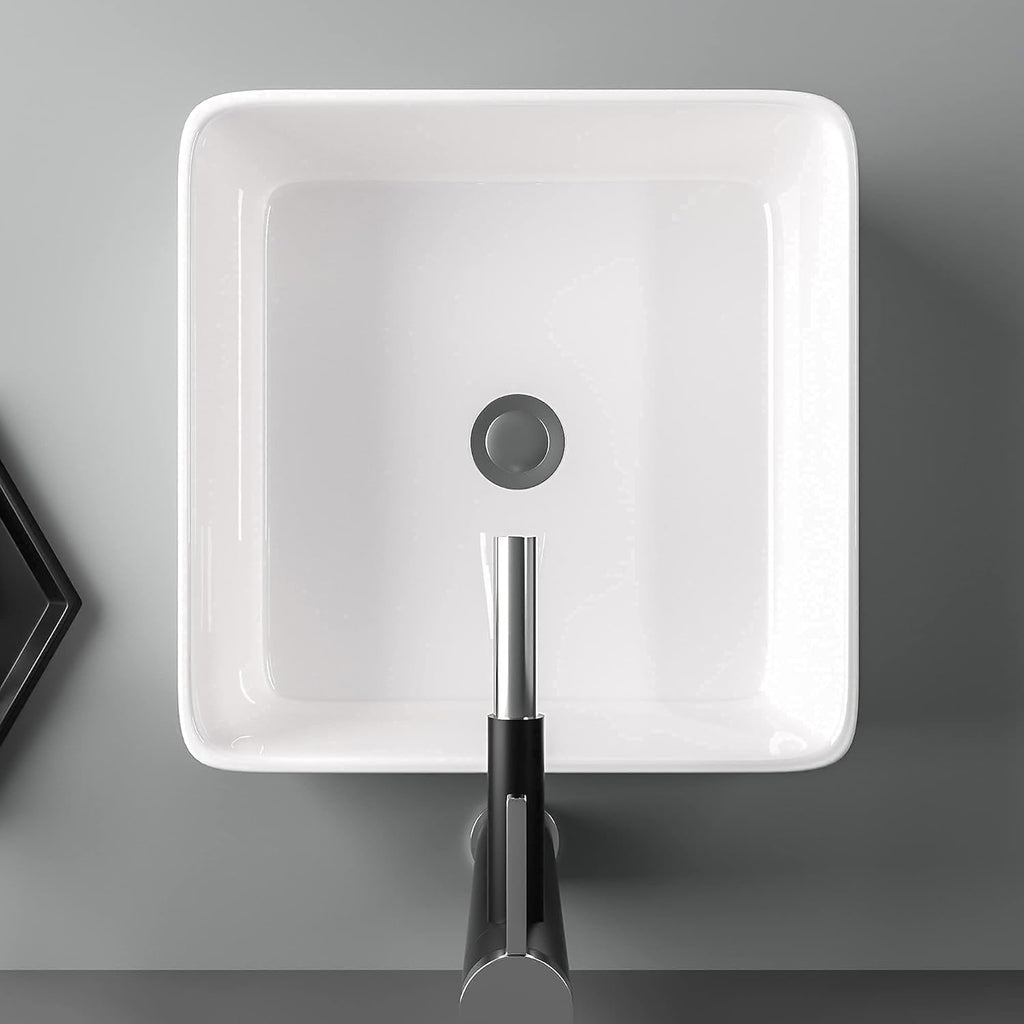15in x15in  Square Vessel Sink Bathroom Sink Above Counter White Ceramic Porcelain Lavatory Vanity Vessel Sink Basin