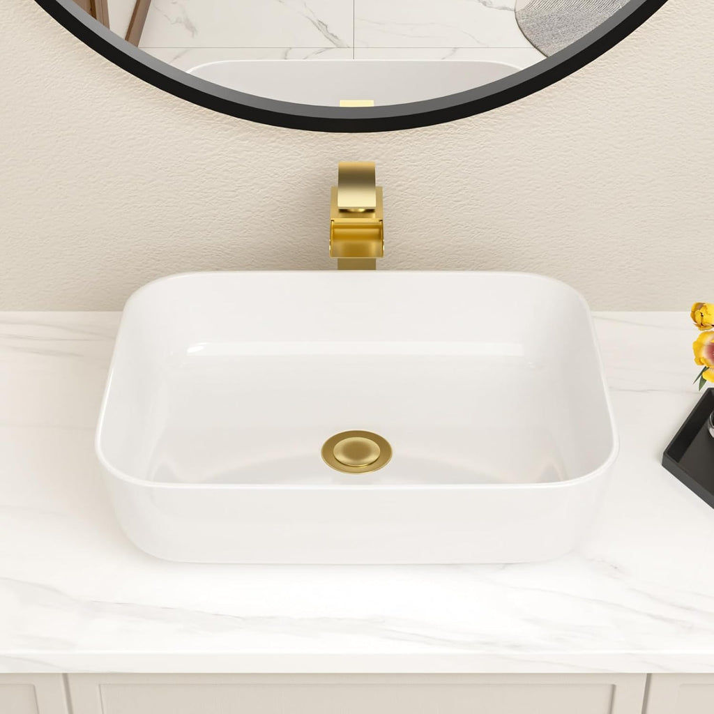 Bathroom Vessel Sink 19in x15in  Rectangule Bowl Sinks for Bathrooms White Vessel Sink Above Counter Rectangular Ceramic Vessel Bathroom Sink Porcelain Lavatory Vanity Sink Basin