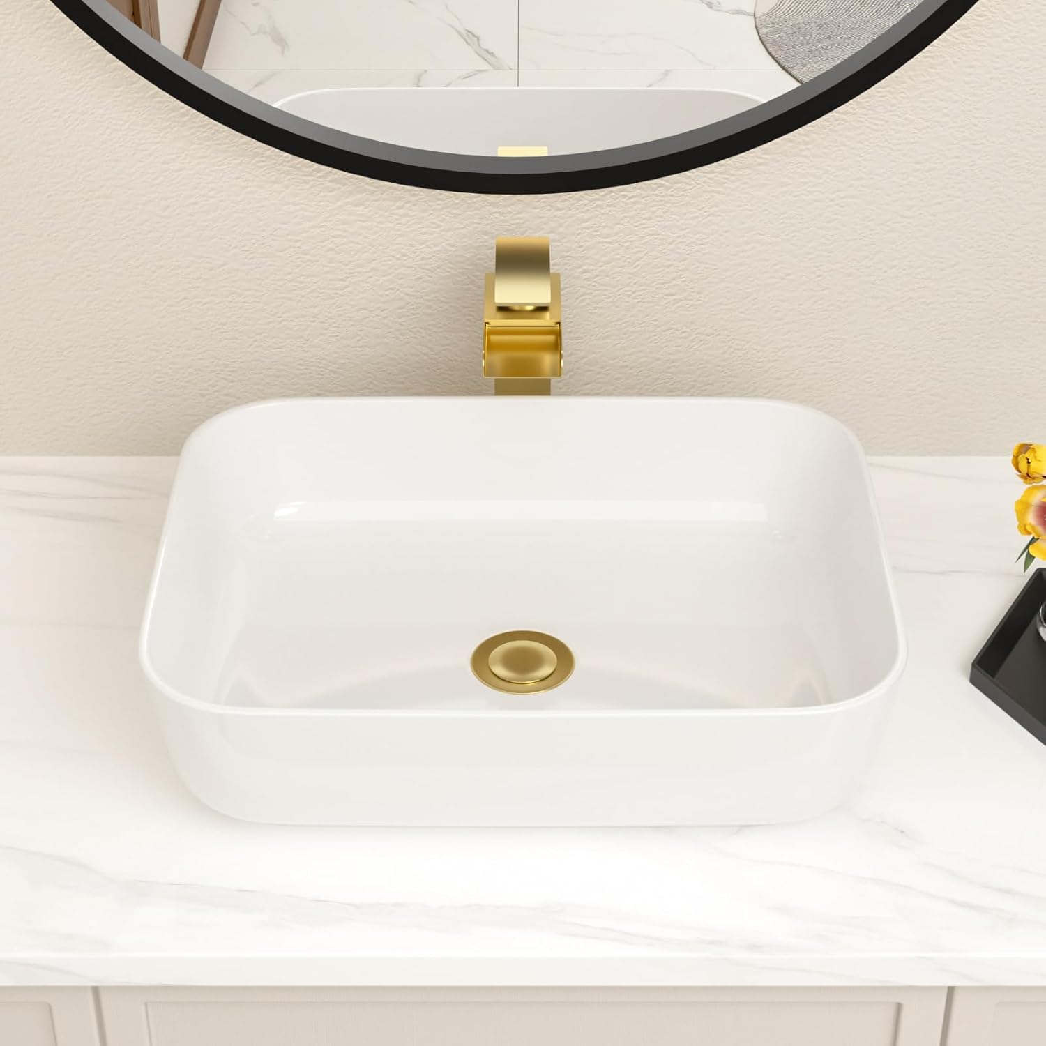 Bathroom Vessel Sink 19in x15in  Rectangule Bowl Sinks for Bathrooms White Vessel Sink Above Counter Rectangular Ceramic Vessel Bathroom Sink Porcelain Lavatory Vanity Sink Basin
