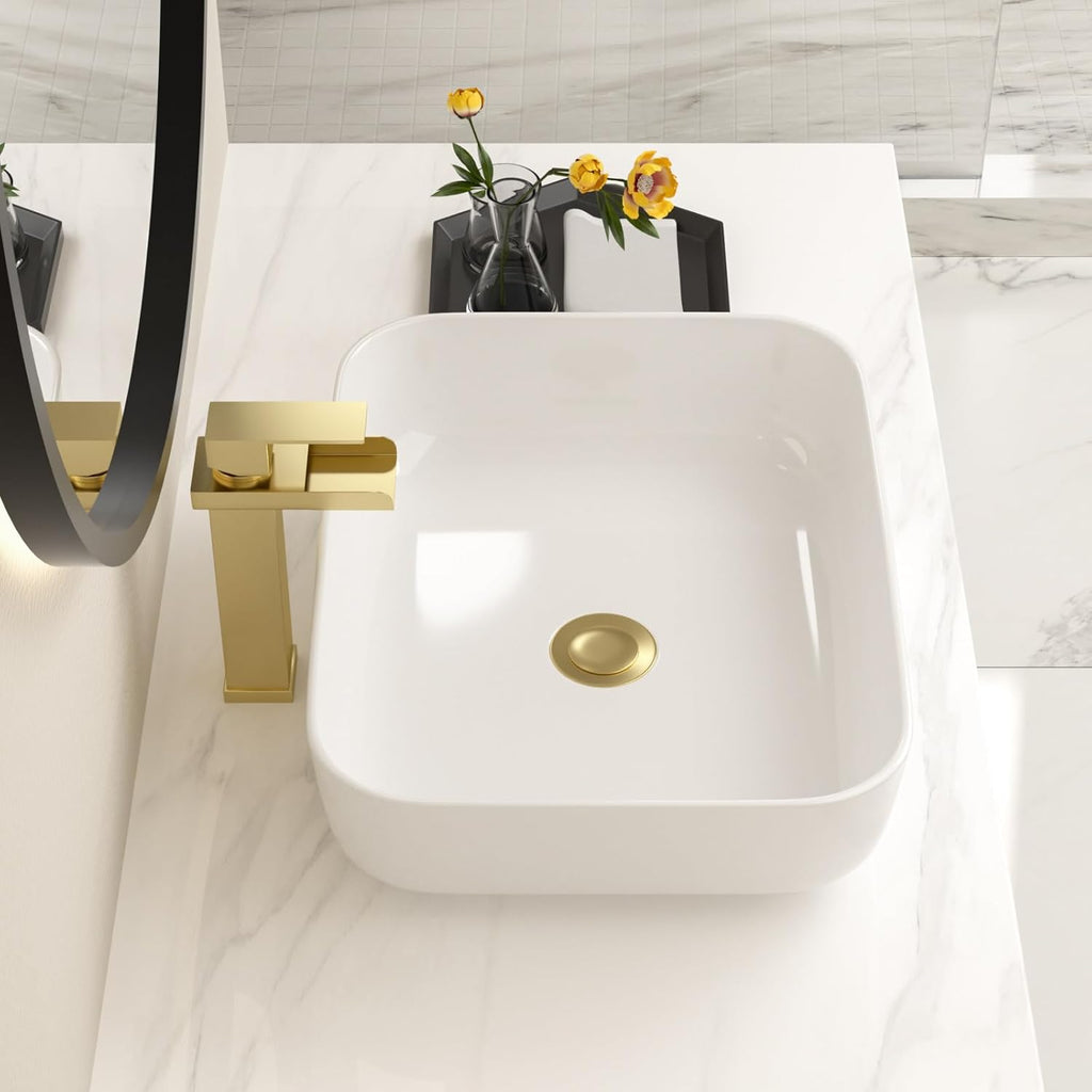 Bathroom Vessel Sink 19in x15in  Rectangule Bowl Sinks for Bathrooms White Vessel Sink Above Counter Rectangular Ceramic Vessel Bathroom Sink Porcelain Lavatory Vanity Sink Basin