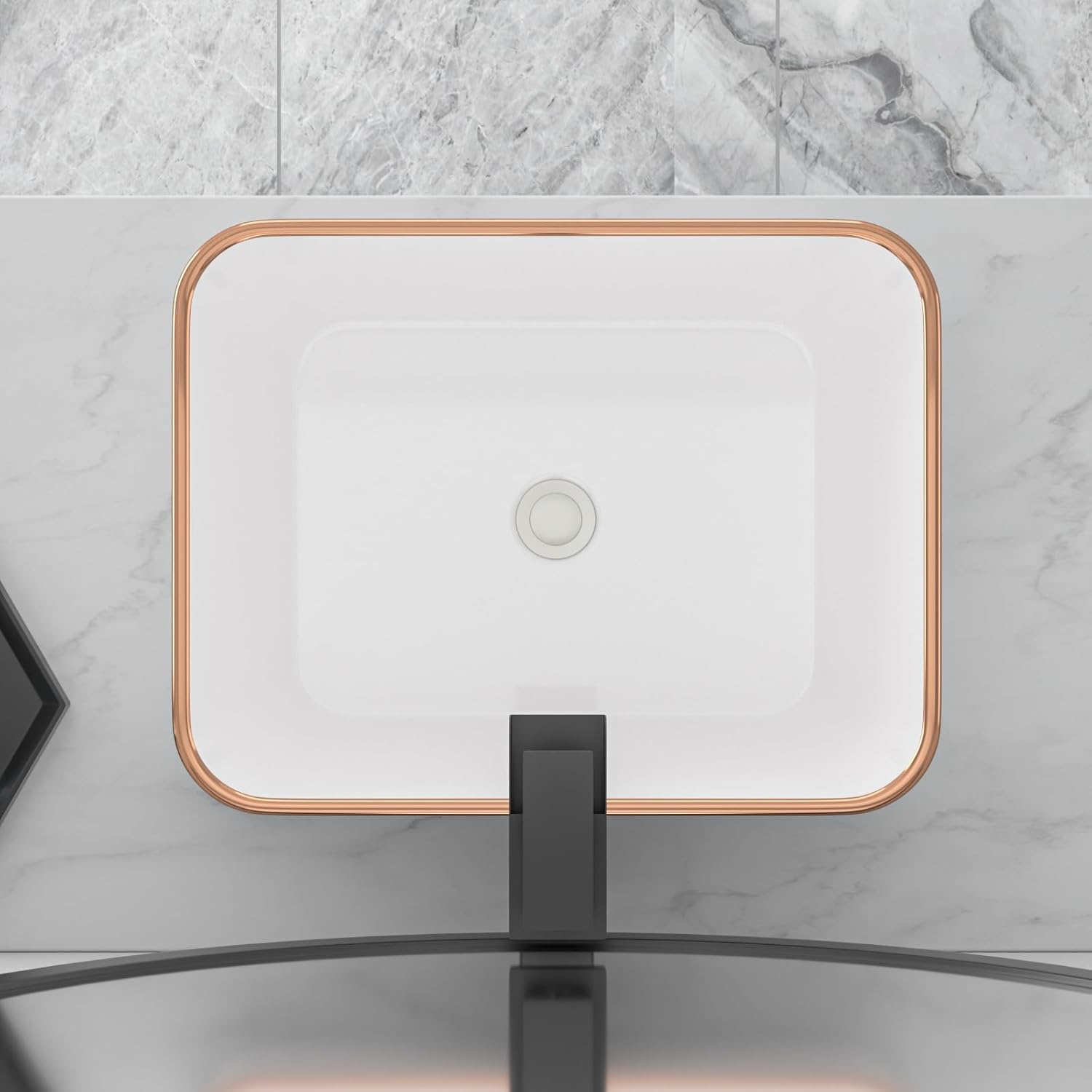 19in x15in  Bathroom Vessel Sink Rectangular Bowl Sinks for Bathrooms Above Counter Vessel Sink Rectangule White Golden Edge Ceramic Porcelain Lavatory Vanity Sink Basin