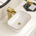 Bowl Sink for Bathroom 15in  x 10in  Rectangle Boat Shape White Vessel Sink with Gold Rim Above Counter Porcelain Ceramic Round Oval Modern Artistic Basin Bowl Sink LOF-15105-GB