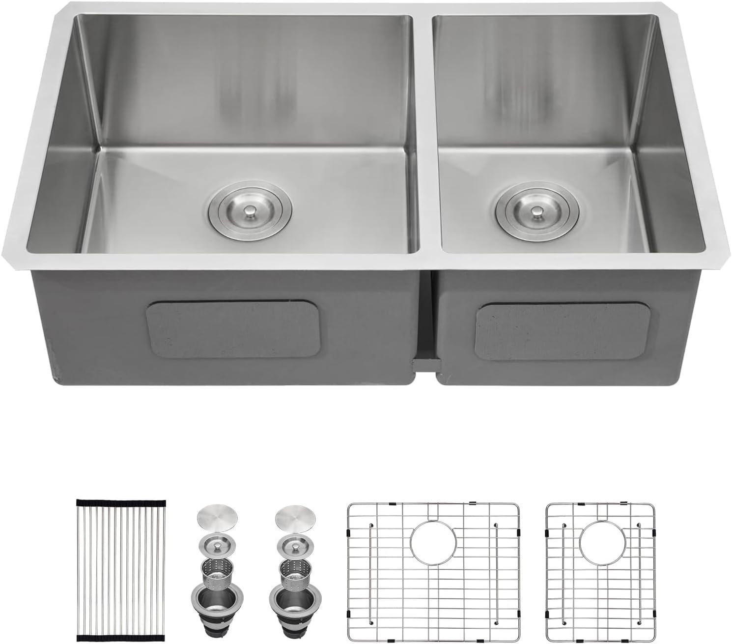 33 Kitchen Sink Double Bowl - Lofeyo 33 x 19 Stainless Steel Kitchen Sink 60/40 Double Basin 16 Gauge Round Corner Undermount Kitchen Sink Basin