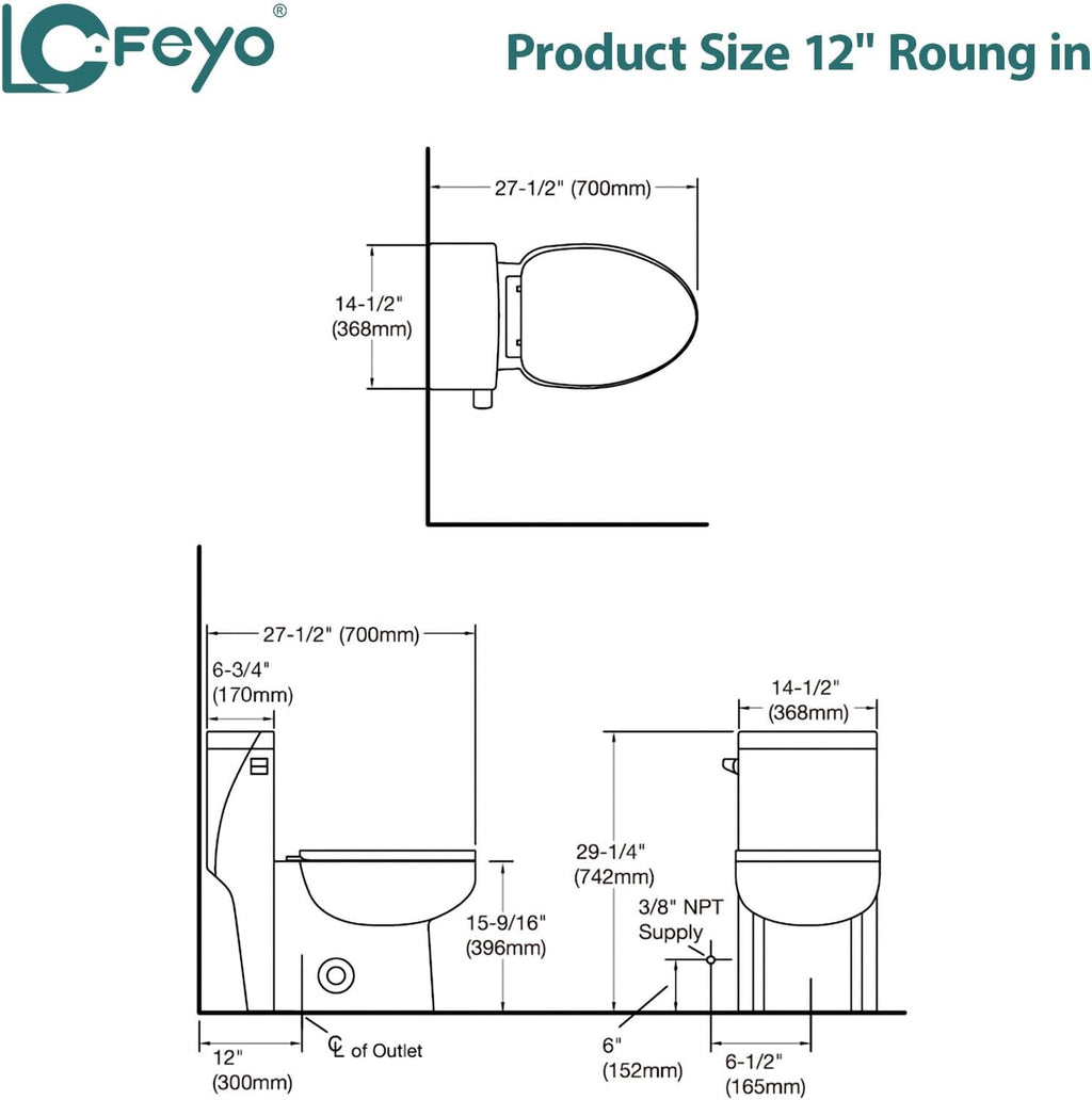Elongated Dual Flush Toilet 0.8/1.28 GPF One Piece Toilet Compact Toilet Quick Flush Toilet With Comfortable Seat Hight Powerful Quick Modern Standard White Bathroom Toilet LOF-T1027