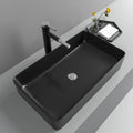 24in x14in  Black Bathroom Vessel Sink Rectangle Bathroom Sink Porcelain Ceramic Vessel Sink Above Counter Vessel Sink Bowl for Vanity Powder Room Cabinet Lavatory Matte Black