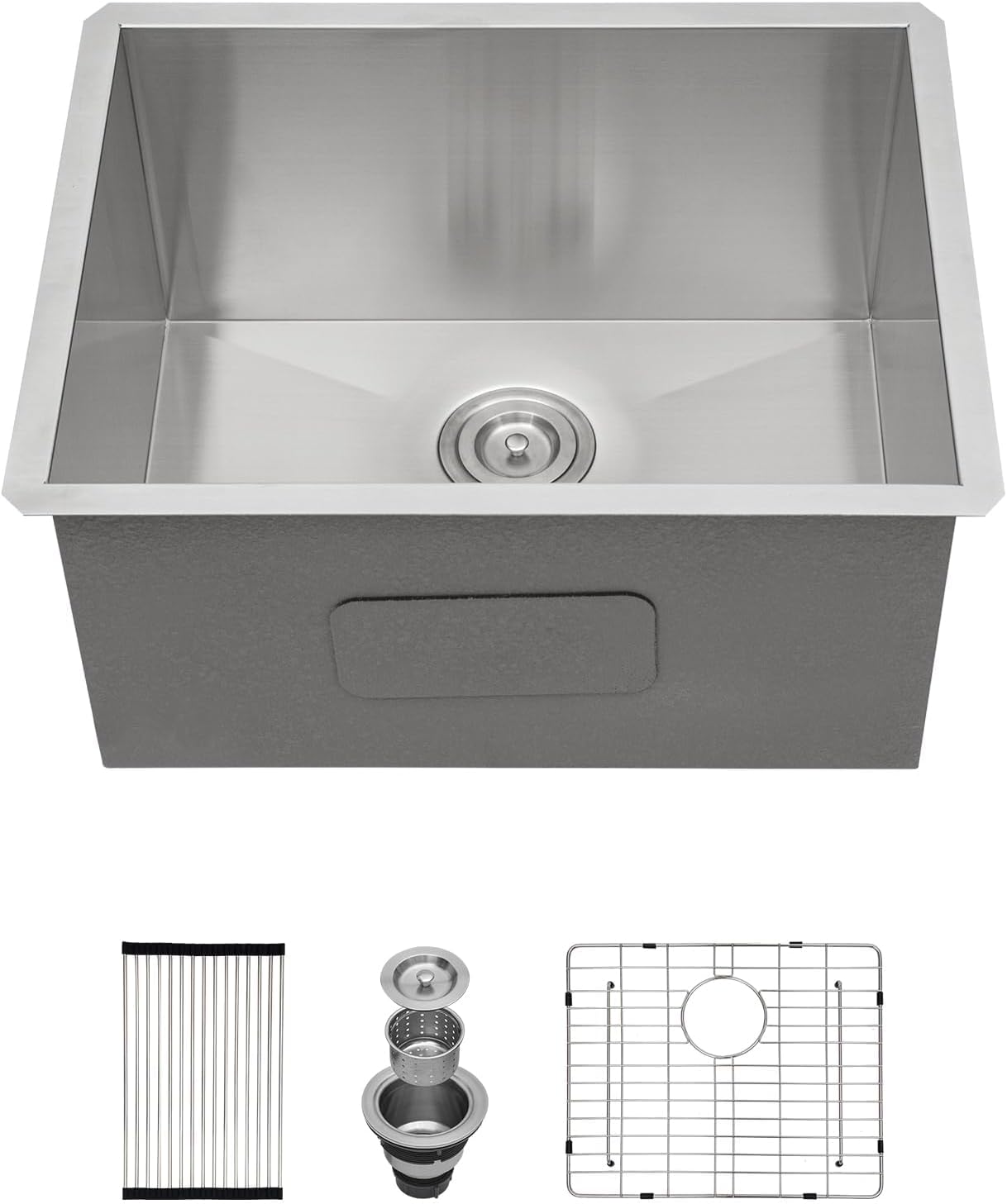 21in  x 18in  x 12in  Undermount Laundry Sink 16 Gauge 304 Stainless Steel Handmade Deep Single Bowl Laundry Room Utility Sink Basin Outdoor Sink