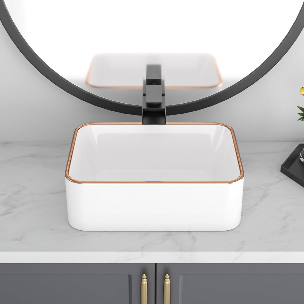 16in x12in  Vessel Sink for Bathroom Modern Art Basin Bathroom Vessel Sink Above Counter Rectangule White Vessel Sink Rectangluar Farmhouse Bowl Sinks for Bathrooms Vanity Lavatory Bowl Basin