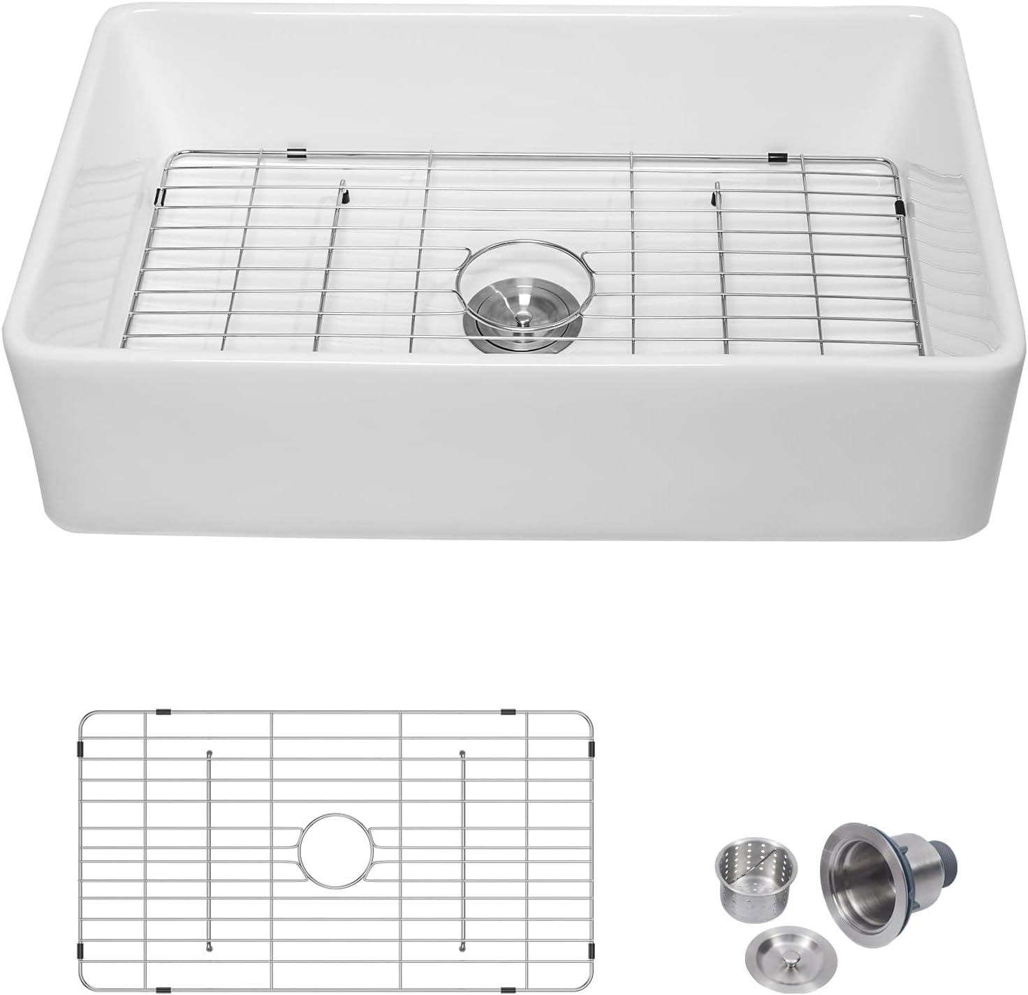 30 Farmhouse Kitchen Sink Lofeyo 30in x20in x9in  White Farmhouse Kitchen Sink Flat Apron Front White Ceramic Porcelain Fireclay Single Bowl Rectangular Farmer Sink Basin,LOF-LWFS30209