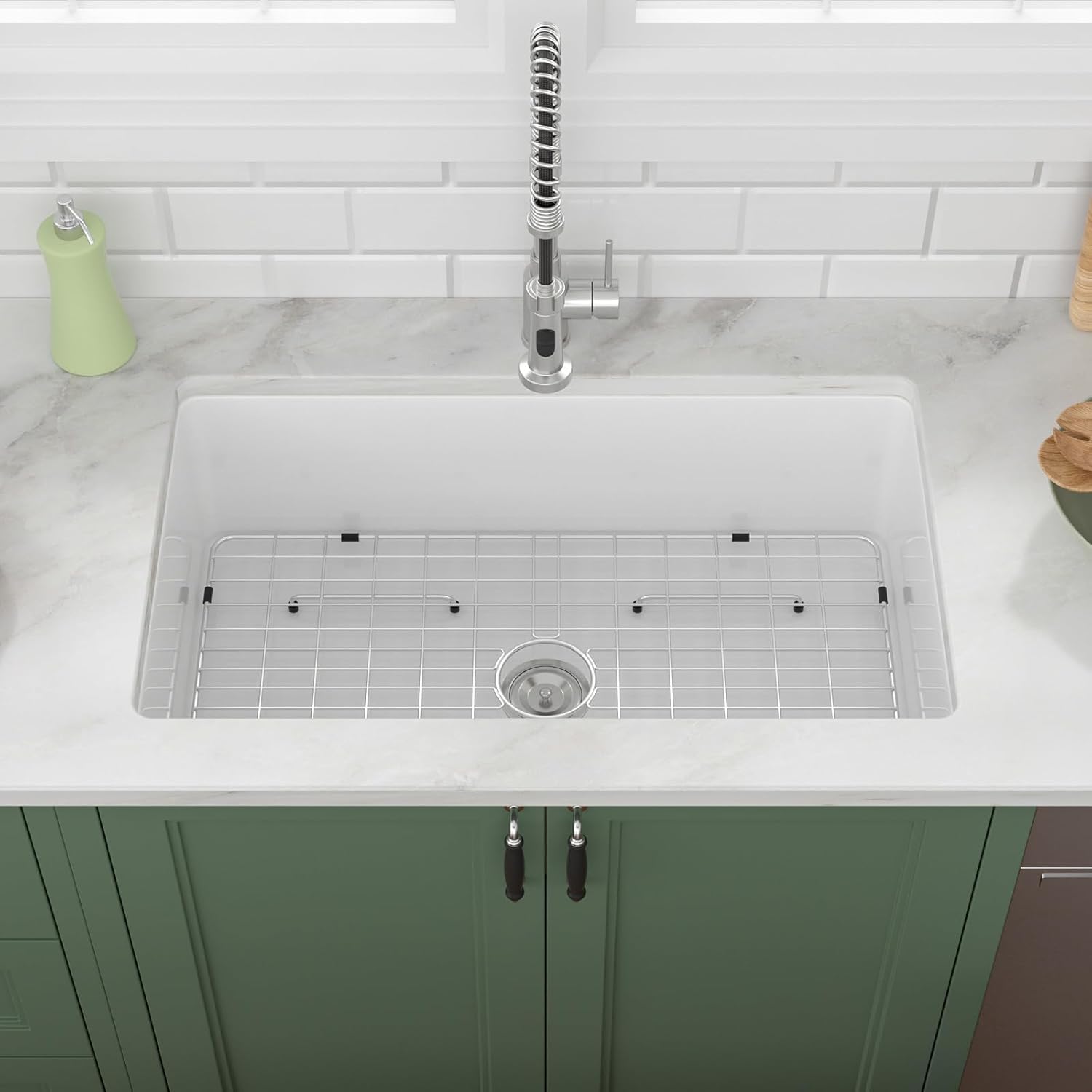 32in  White Undermount Kitchen Sink Lofeyo Farmhouse Fireclay Porcelain Single Bowl Sinks,Dual Mount Round Corner,32in x19in x10in ,LOF-LWFS3219