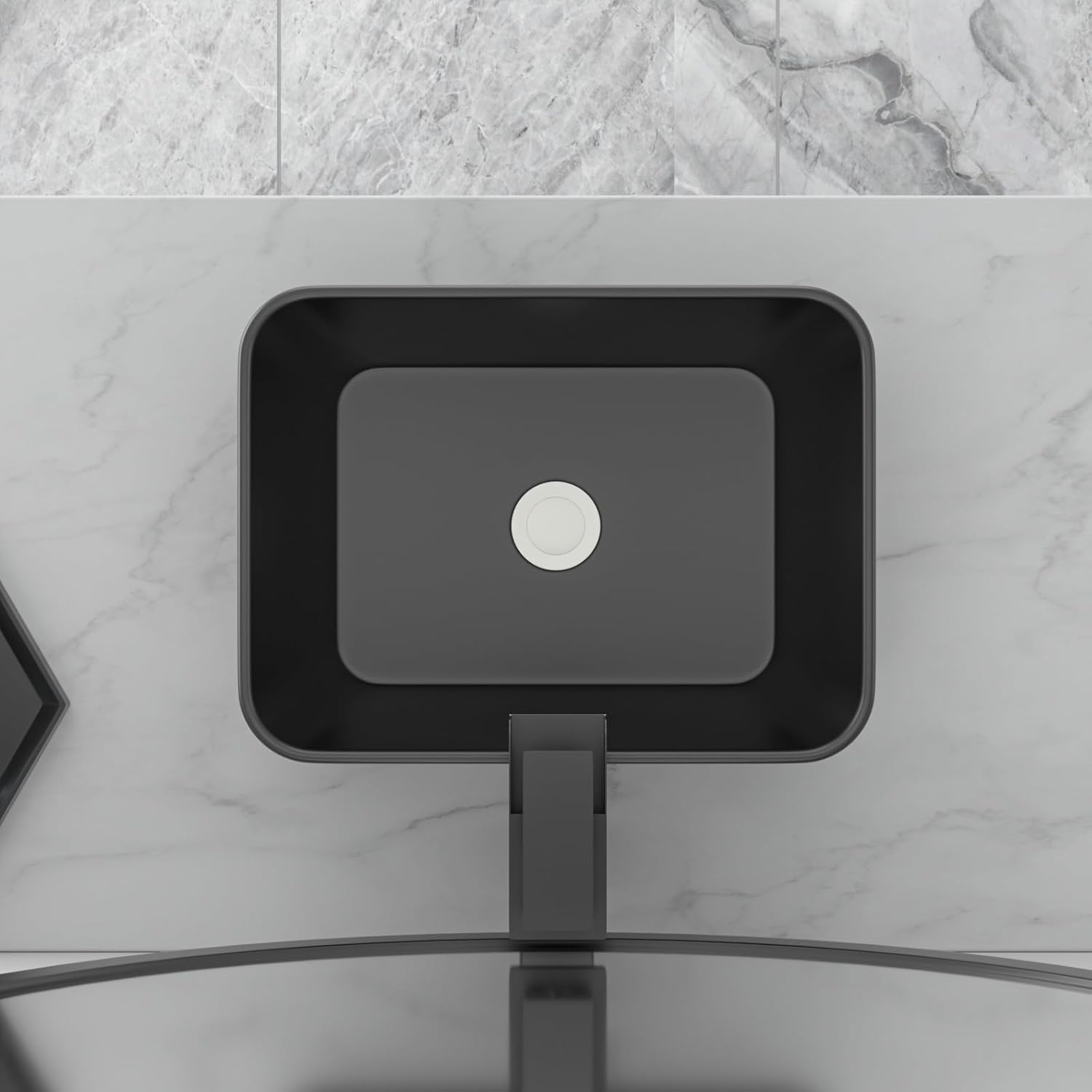 Black Bathroom Sink 16in x12in  Vessel Sink Rectangule Bowl Sinks for Bathrooms Ceramic Above Counter Rectangular Vessel Bathroom Sink Porcelain Modern Large Sink Basin Lavatory Vanity Matte Black