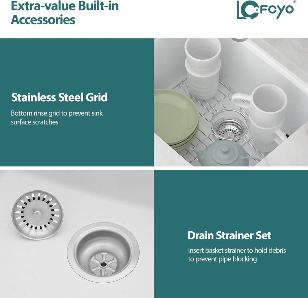 White Undermount Kitchen Sink 21in x18in  Workstation Granite Composite Bar Sink Small Granite Sink Undermount Quartz Modern Under Counter Ledge Single Bowl Kitchen Sinks Basin Deep Sink,LOF-Q2313