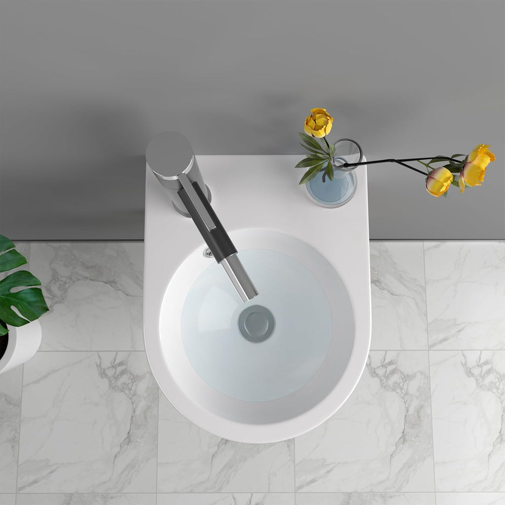 13in X10in  Wall Mount Sink Round Shape Deep Modern Floating Sink Small Corner Sink Tiny Bathroom Sink Round Bowl Sink For Bathrooms Wall Hung Sink Bowl Basin Sink Wall Mount Bathroom Sink